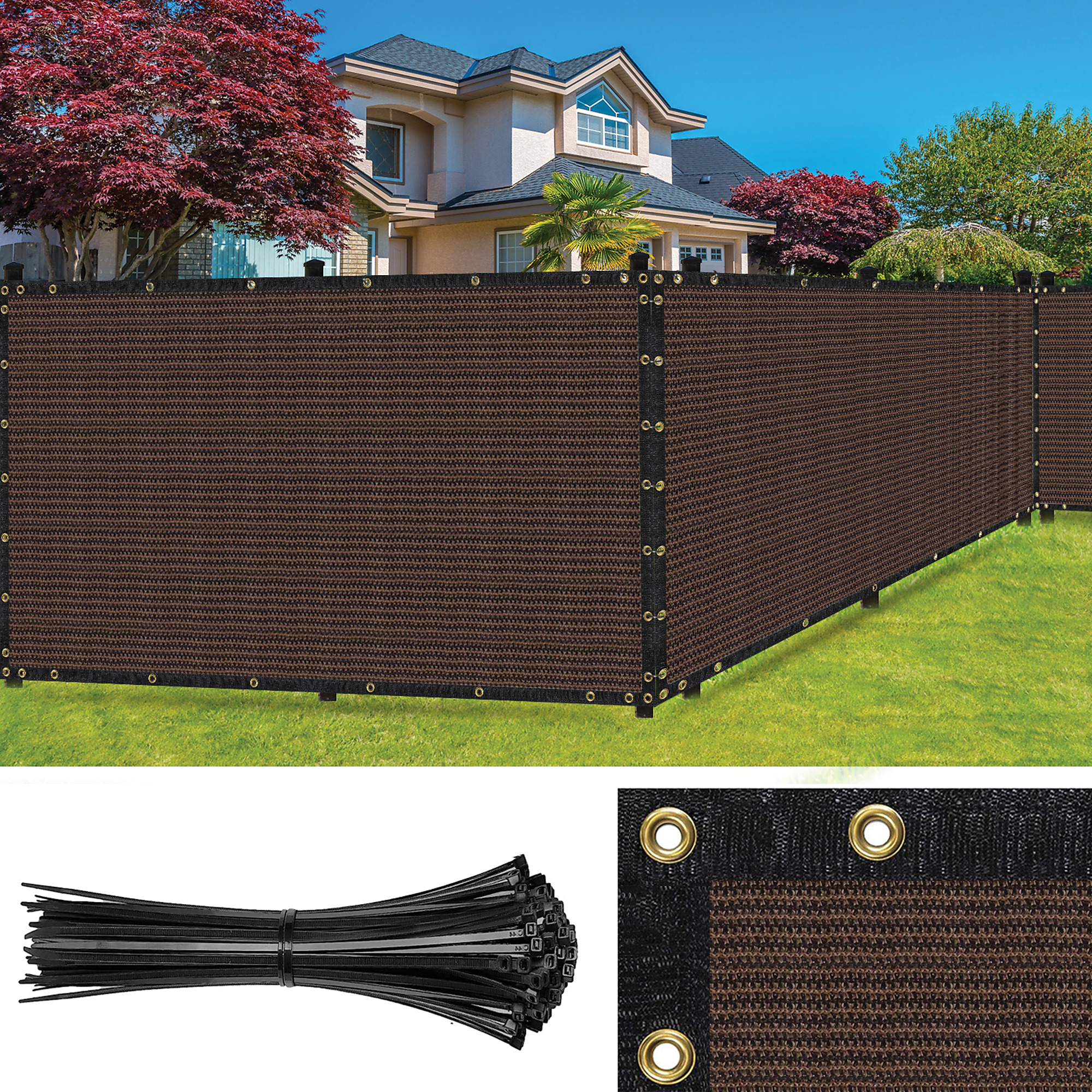 SEALTECH Ultra Heavy Duty 200 GSM Privacy Fence Screen – Non-Recycled Polyethylene Mesh Shade Net with Bindings & Rustproof Grommets - 90% + Blockage Includes Cable Zip Ties. (Brown 8'X25')