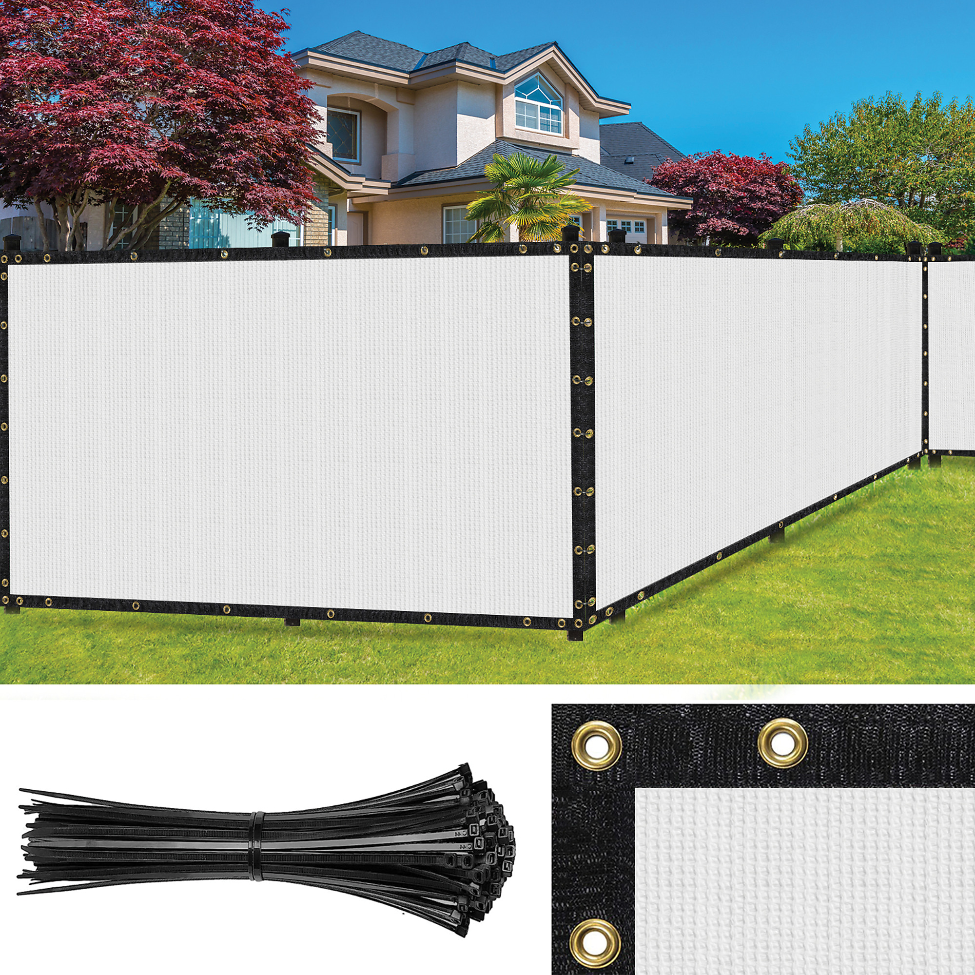 SEALTECH Ultra Heavy Duty 200 GSM Privacy Fence Screen – Non-Recycled Polyethylene Mesh Shade Net with Bindings & Rustproof Grommets - 90% + Blockage Includes Cable Zip Ties. (White 6'X15')