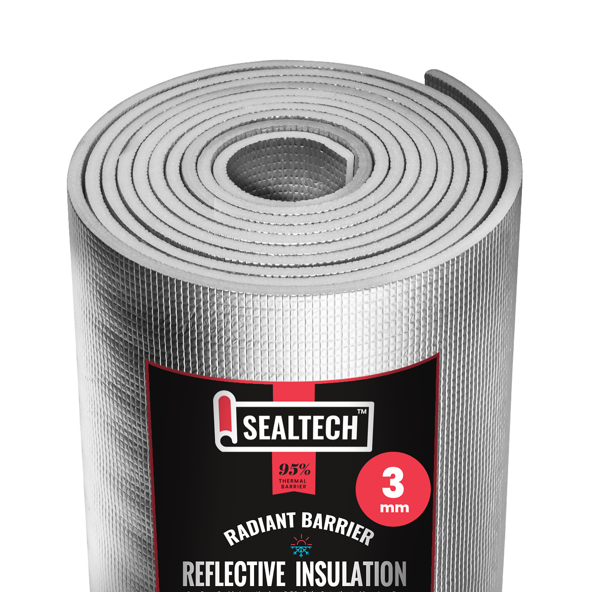 Sealtech Reflective Insulation Roll — 3mm, Premium Foam Core, Radiant Barrier, Soundproofing Thermal Shield, 48in. x 100ft., Model# ST-303-48X100