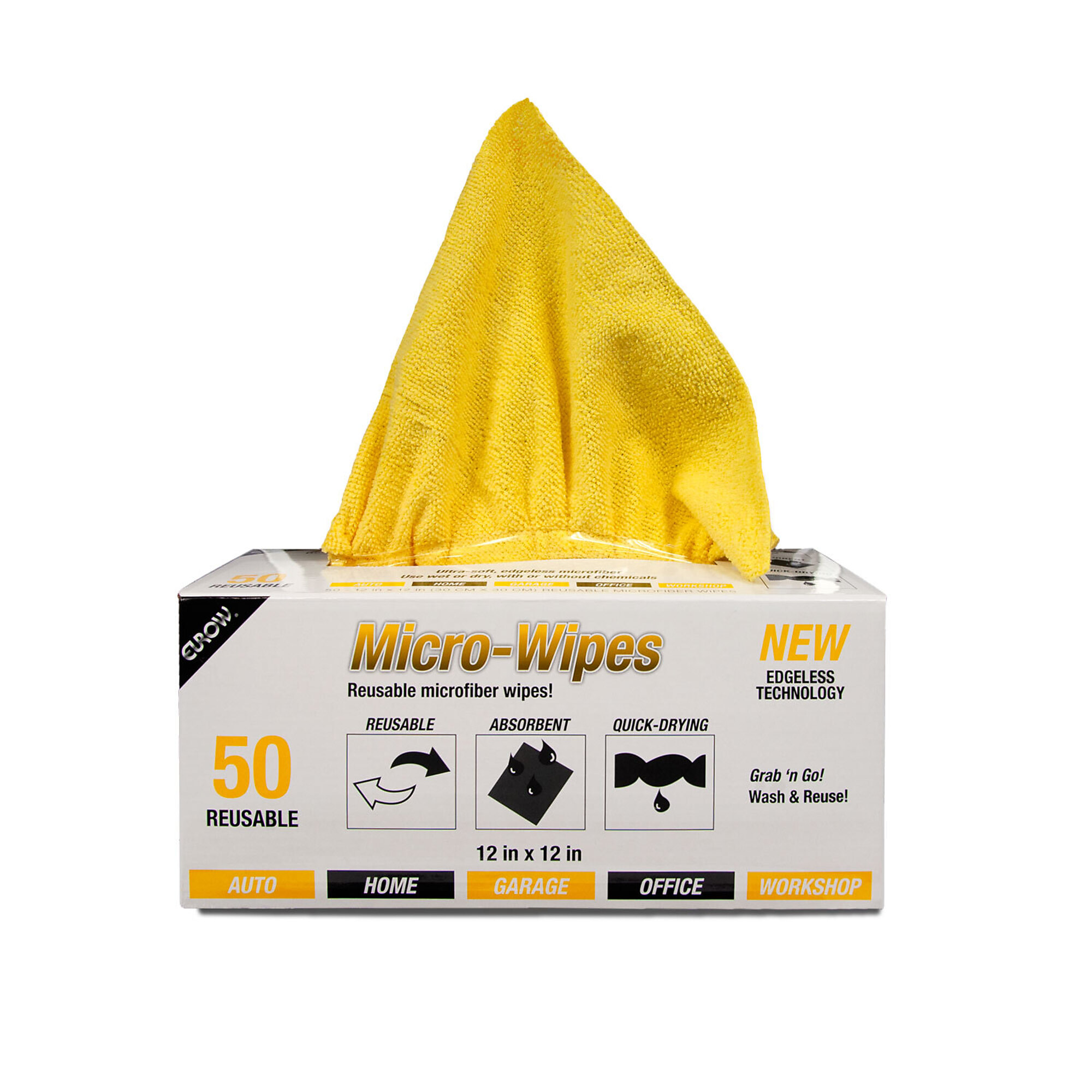Eurow Micro-Wipes — 12in. x 12in., 50-Pack, Yellow, Model# EU-MTD12-YLW-50