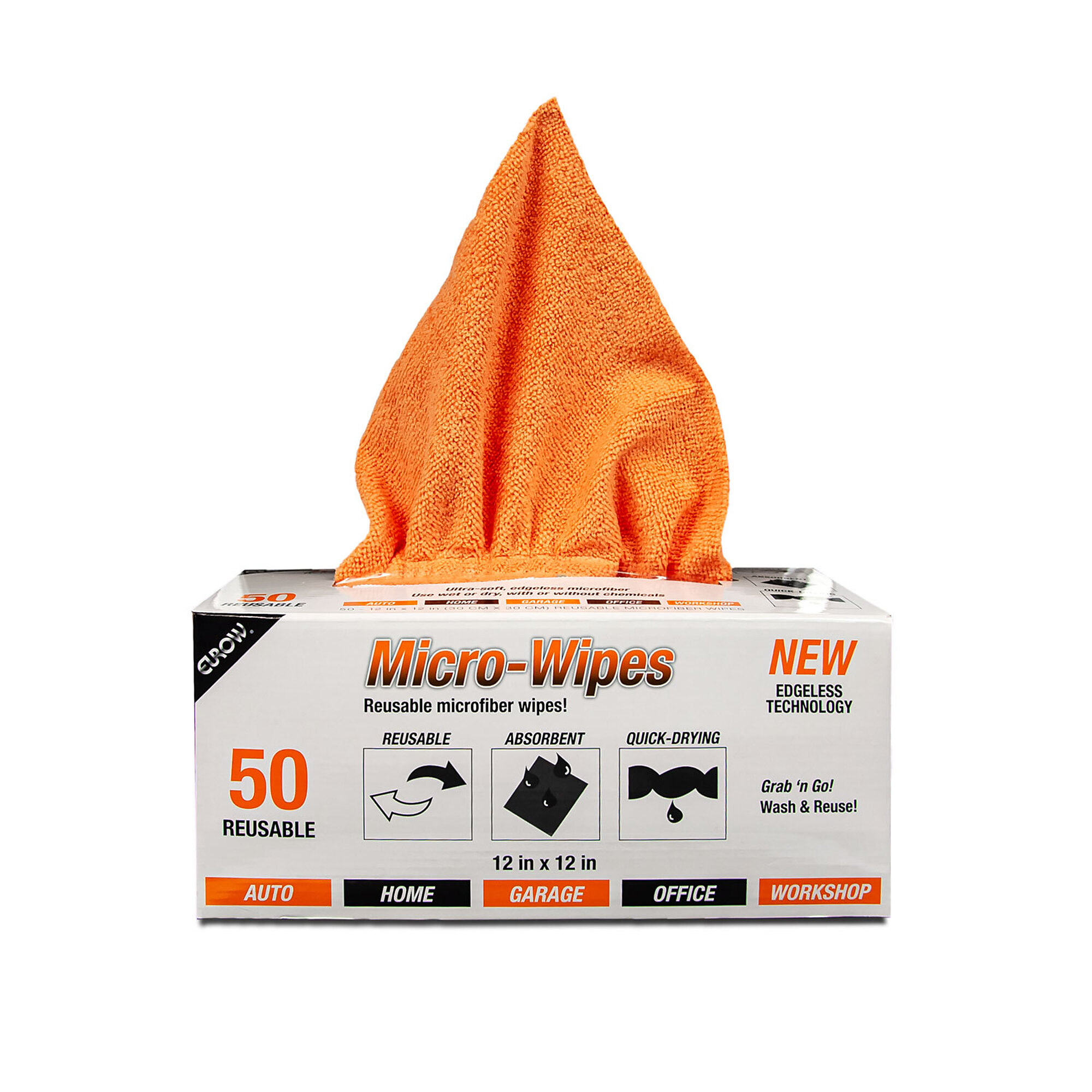 Eurow Micro-Wipes — 12in. x 12in., 50-Pack, Orange, Model# EU-MTD12-ORG-50