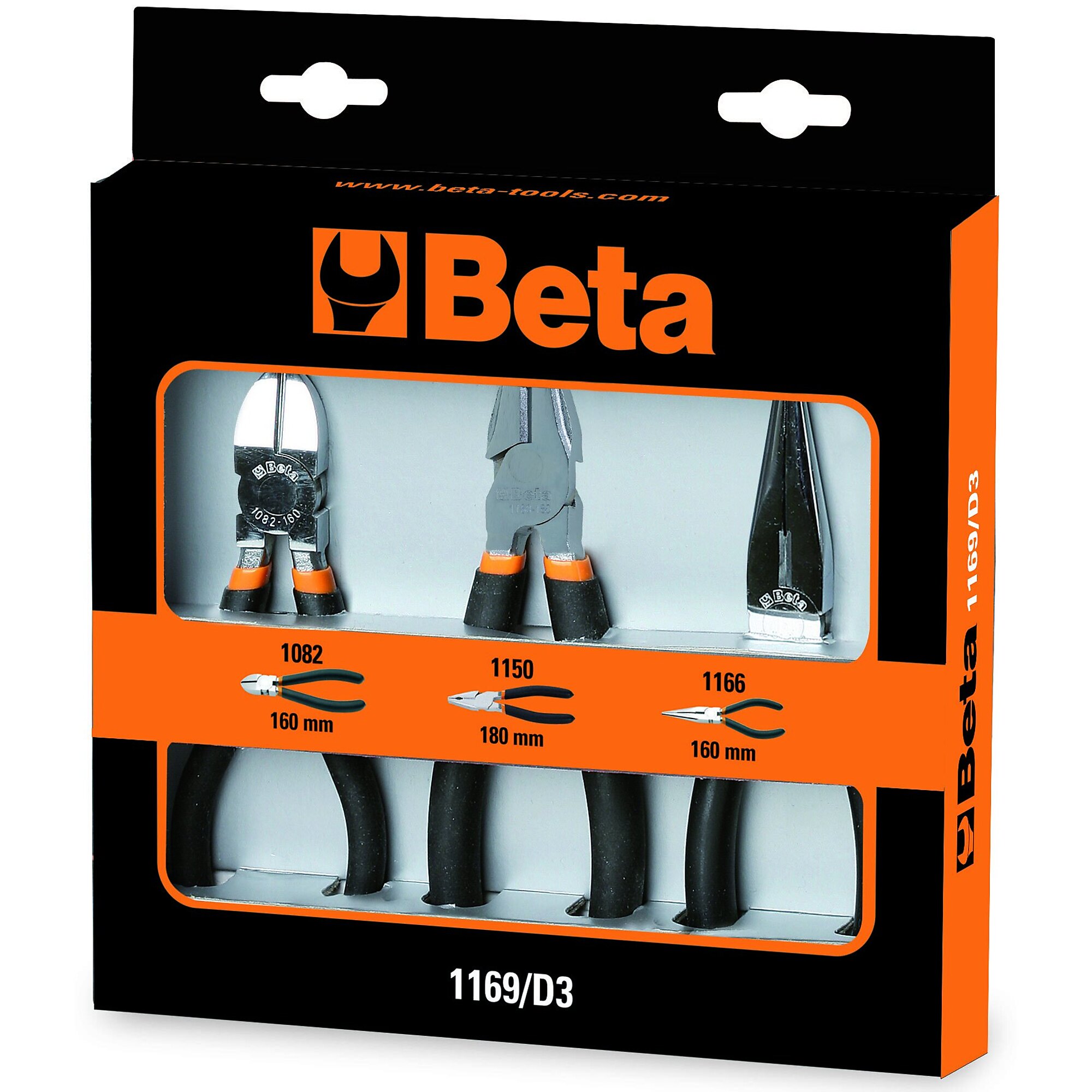 Beta 1169/D3 Set of 3 Pliers- 1 Combination Pliers, 1 Long Needle Nose Pliers,1 Diagonal Cutting Nippers