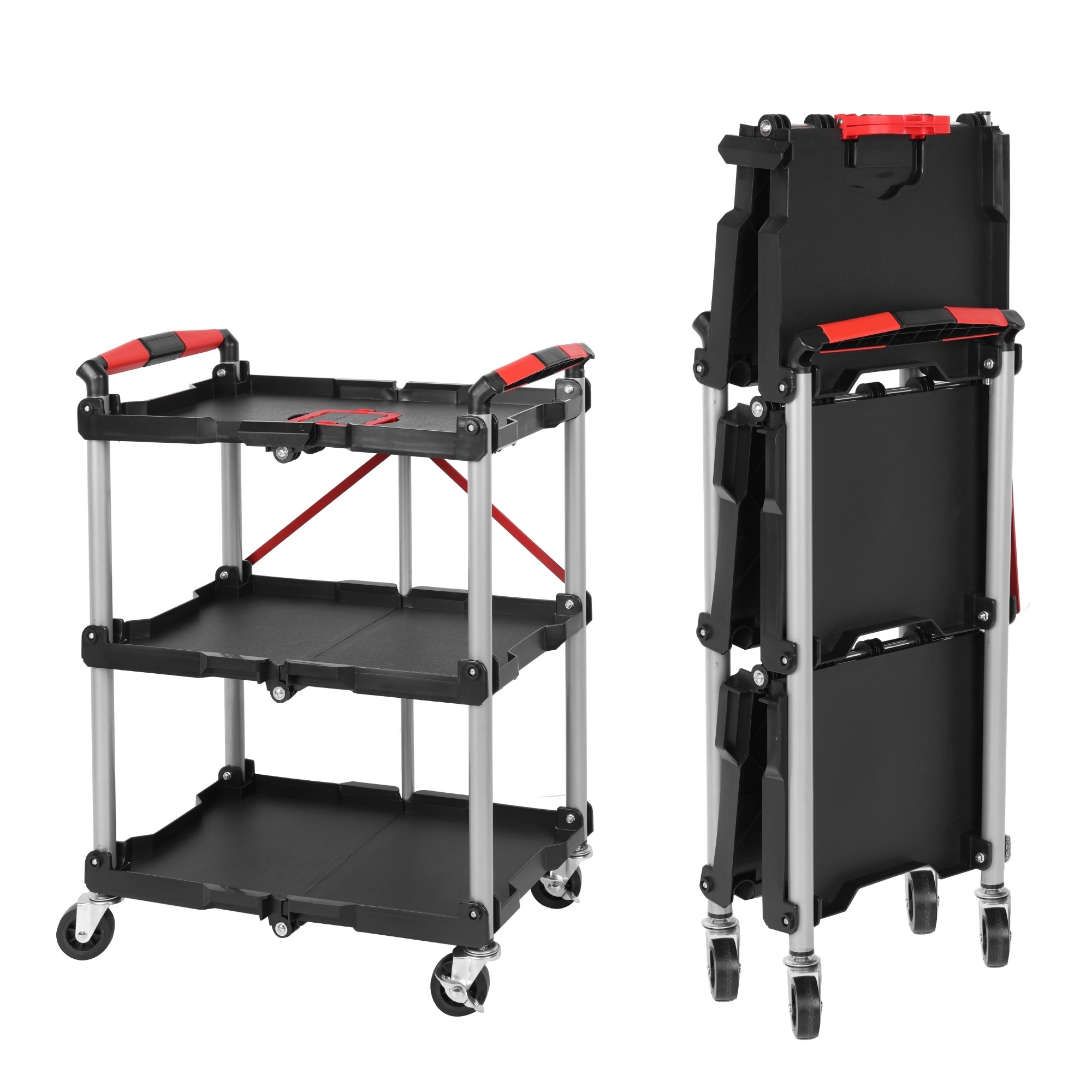Foldable Utility Service Cart with 360° Swivel Wheels