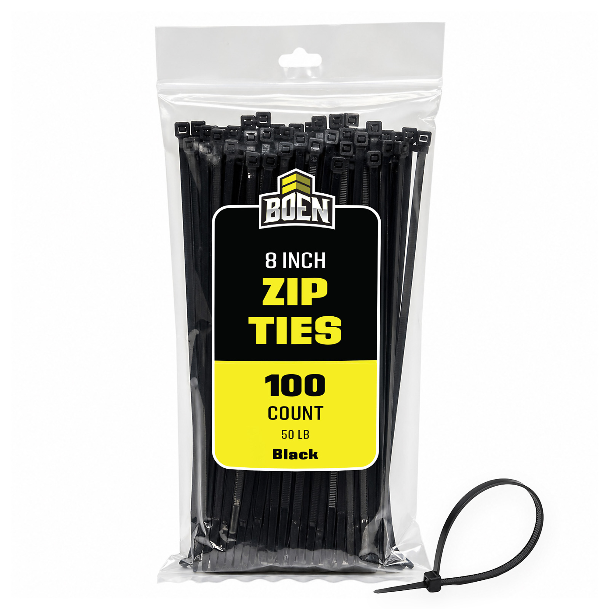 Boen 8 in, 100-Pack, Black Nylon Cable Ties - 50lb