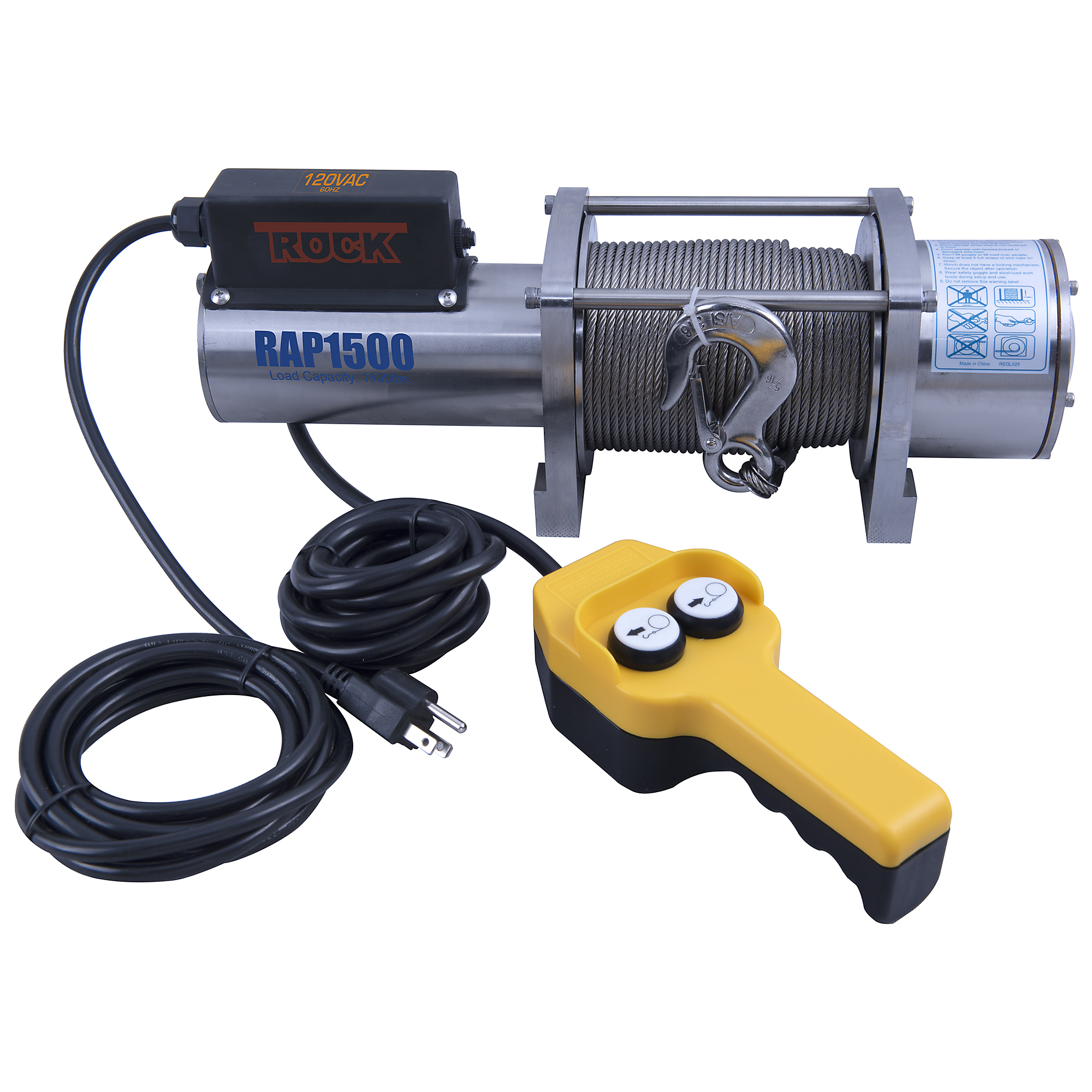 Endurance Maine Model No. RAP1500-04 All Stainless Steel Drum Winch 120 Volt AC 1,500 Lbs.