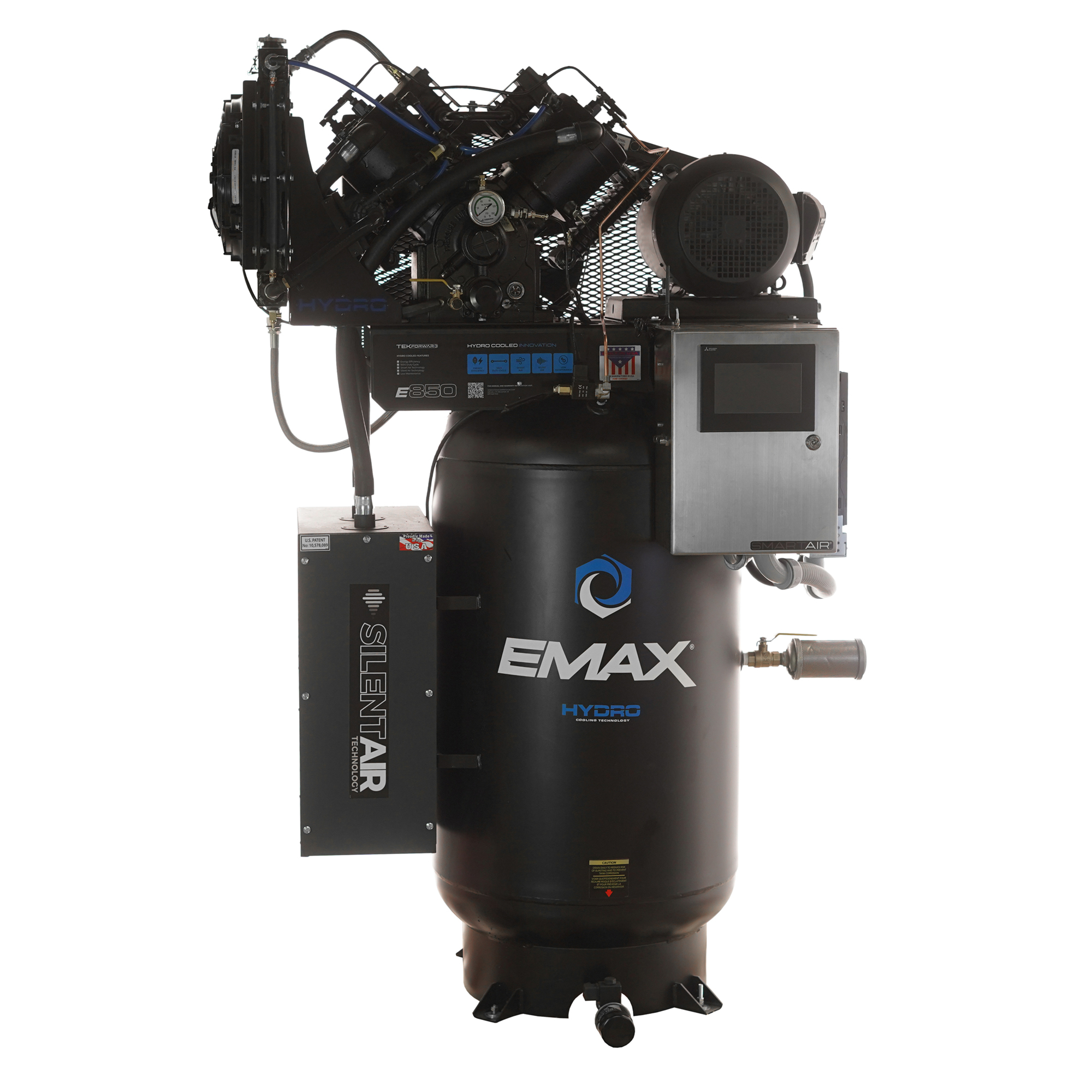 EMAX Hydro SMART AIR® Silent Air Industrial 10HP 38CFM Single or Three Phase 208 Volt 2-Stage 80 Gal. Vertical Stationary Electric Air Compressor-EVW10V080V13-208