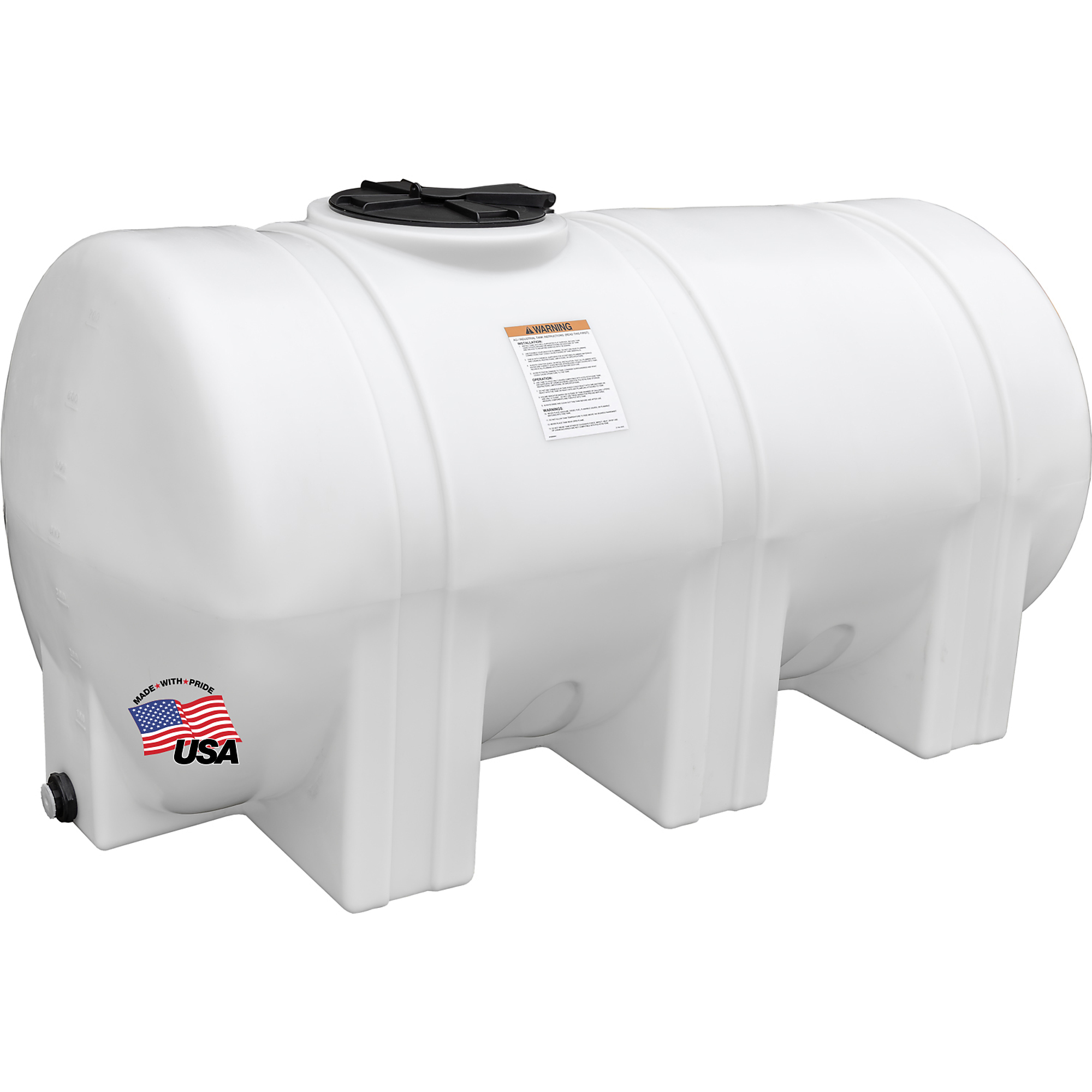 Romotech 750 Gallon Water Liquid Storage Tank - Horizontal with Legs, BPA Free Poly Tank for Non-Flammable, Liquids, UV-Resistant Storage, Made in USA, Natural, Model# 82129509
