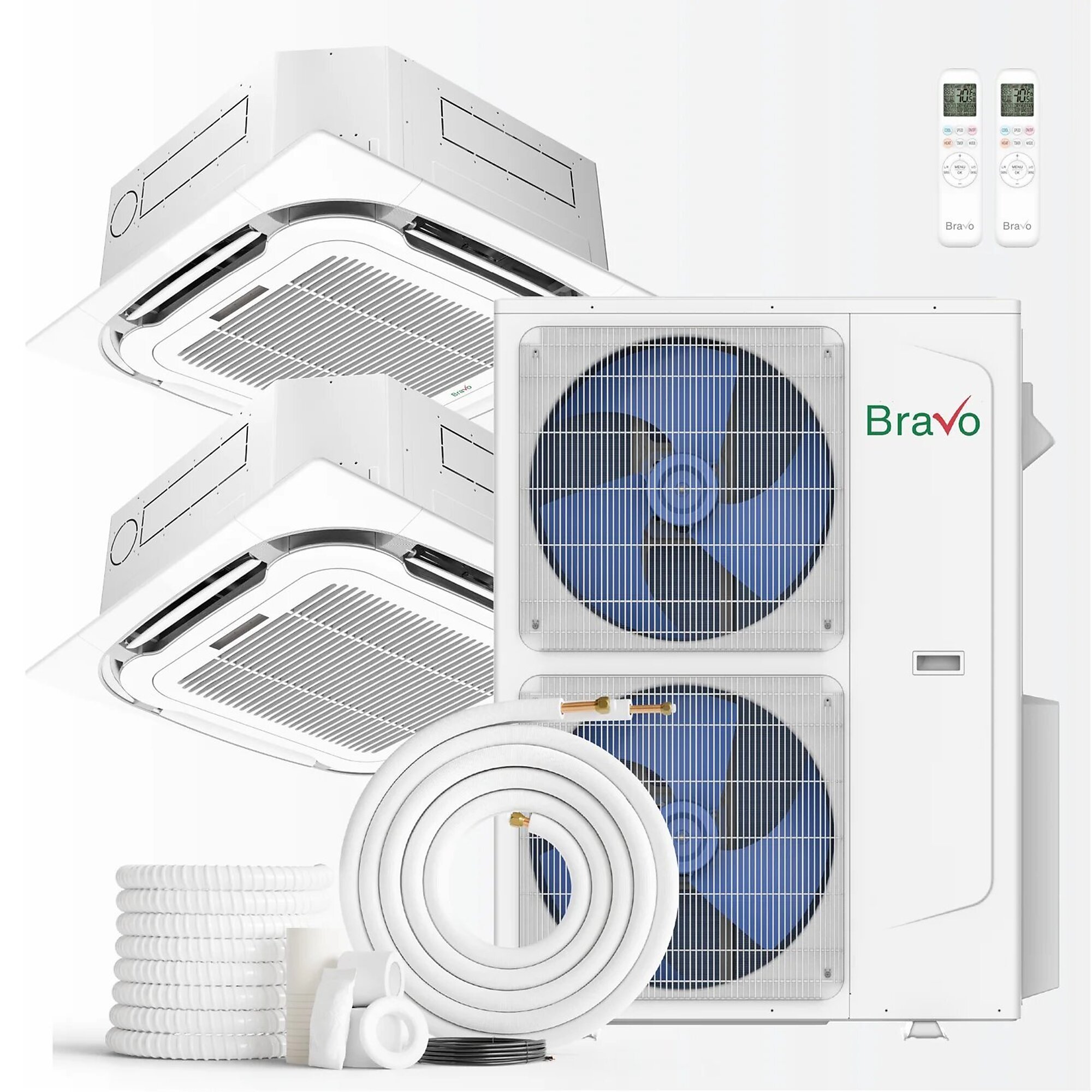 Bravo 2-Zone Mini Split AC & Pump 42000 BTU Ceiling Cassette 9K+18K