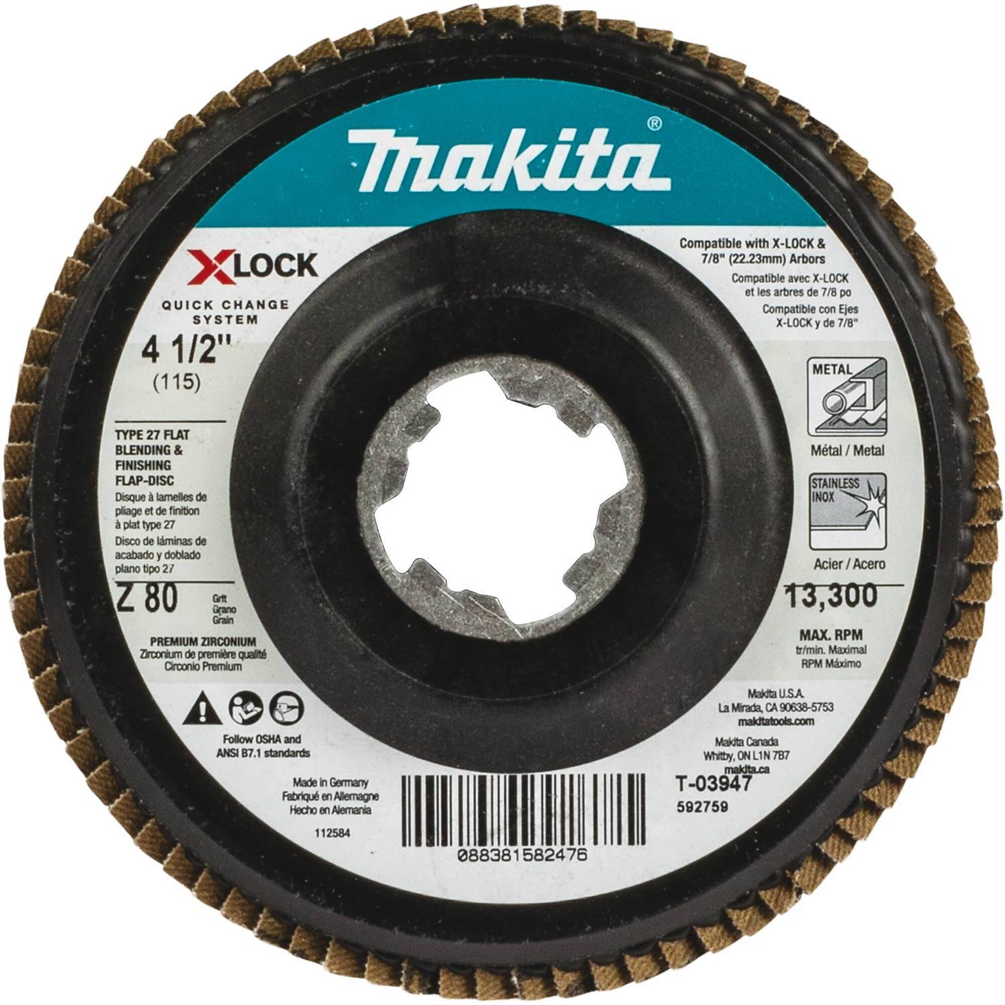 Makita® X-Lock 4-1/2" Type 27 Flap Disc, 80 Grit, Model# T-03947