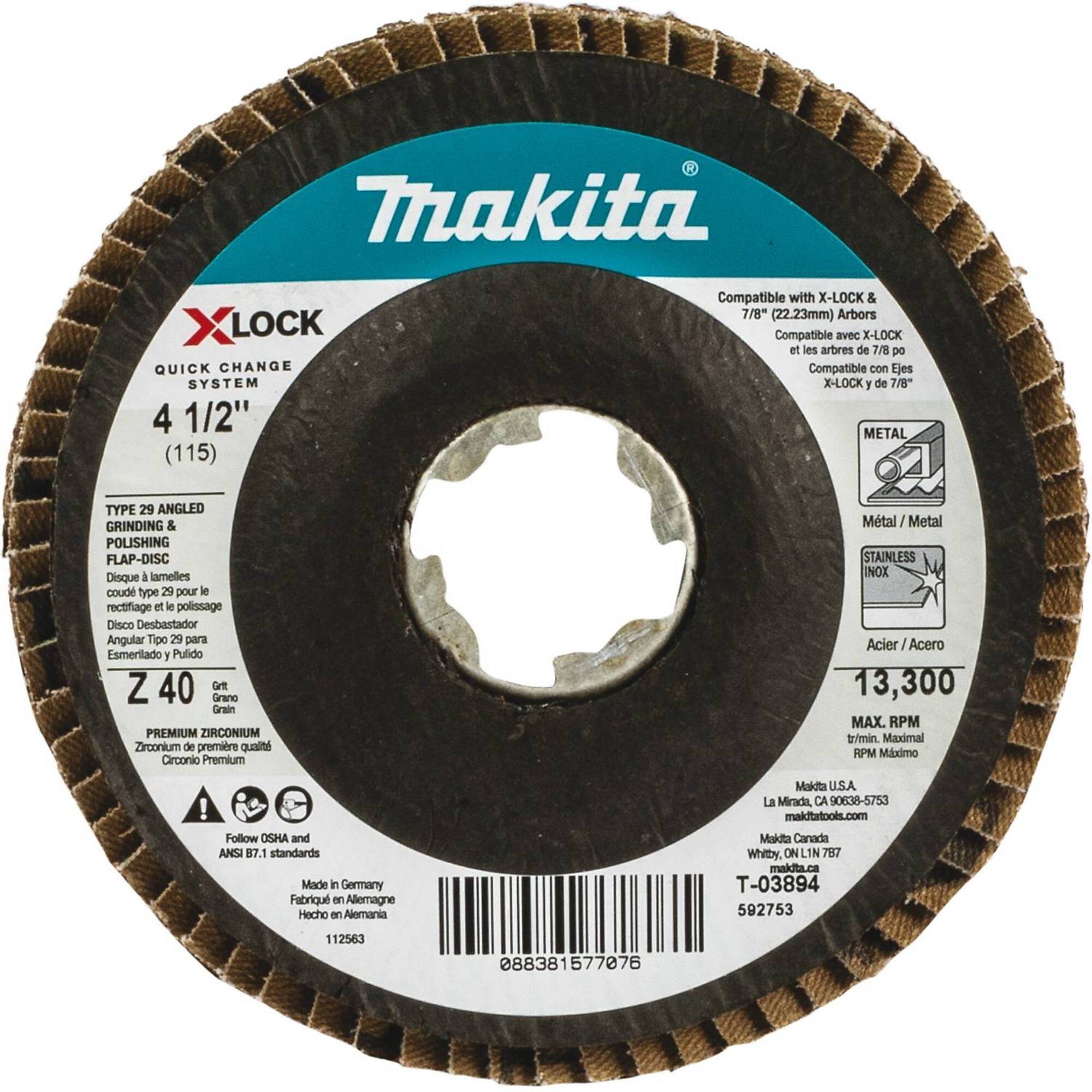 Makita® X-Lock 4-1/2" Type 29 Flap Disc, 40 Grit, Model# T-03894