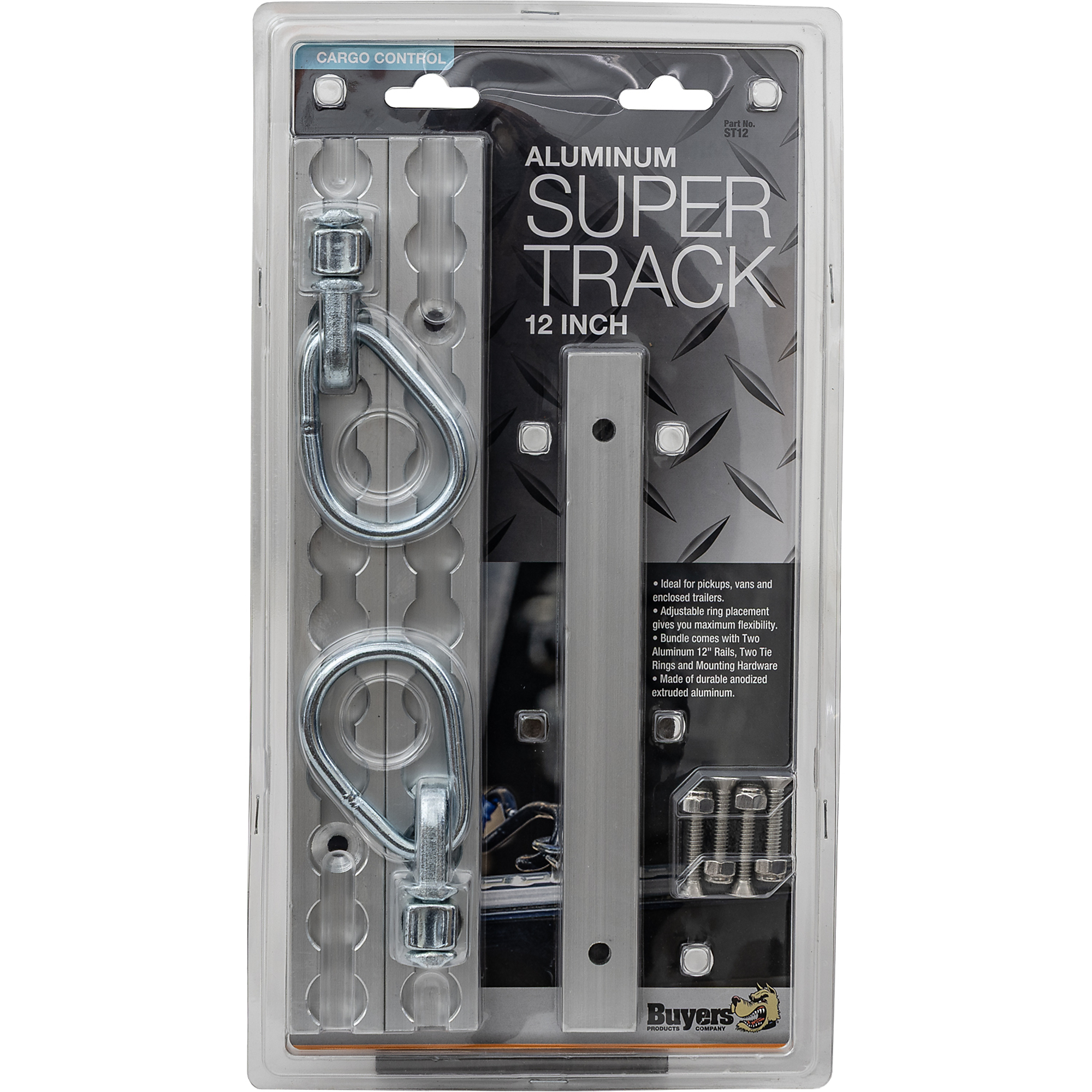 Buyers Products Super Track Bundle with 2 Aluminum Rails, 2 Tie Rings and Mounting Hardware, Model # ST12