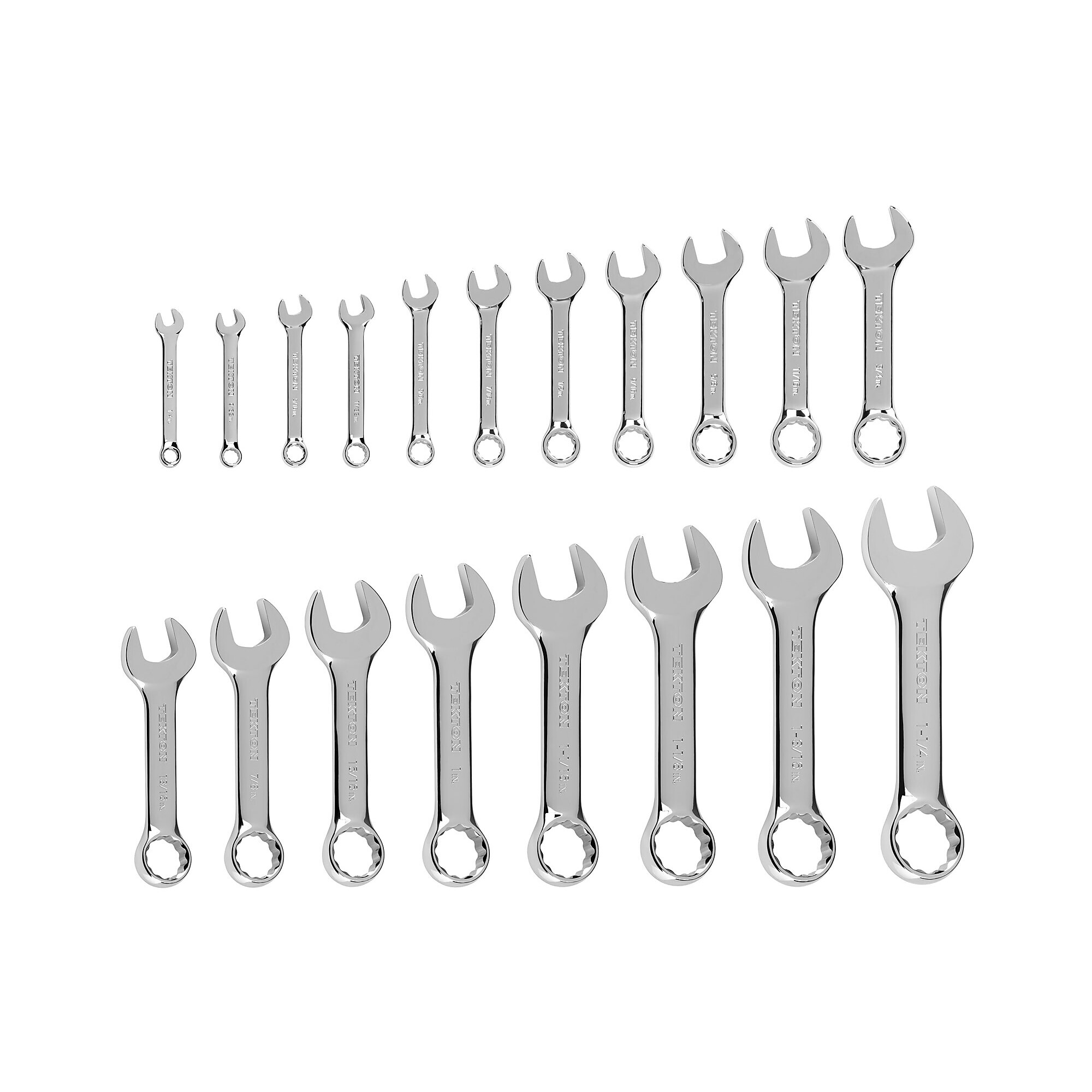 TEKTON Stubby Combination Wrench Set, 19-Piece (1/4 - 1-1/4 in.) | WCB90412