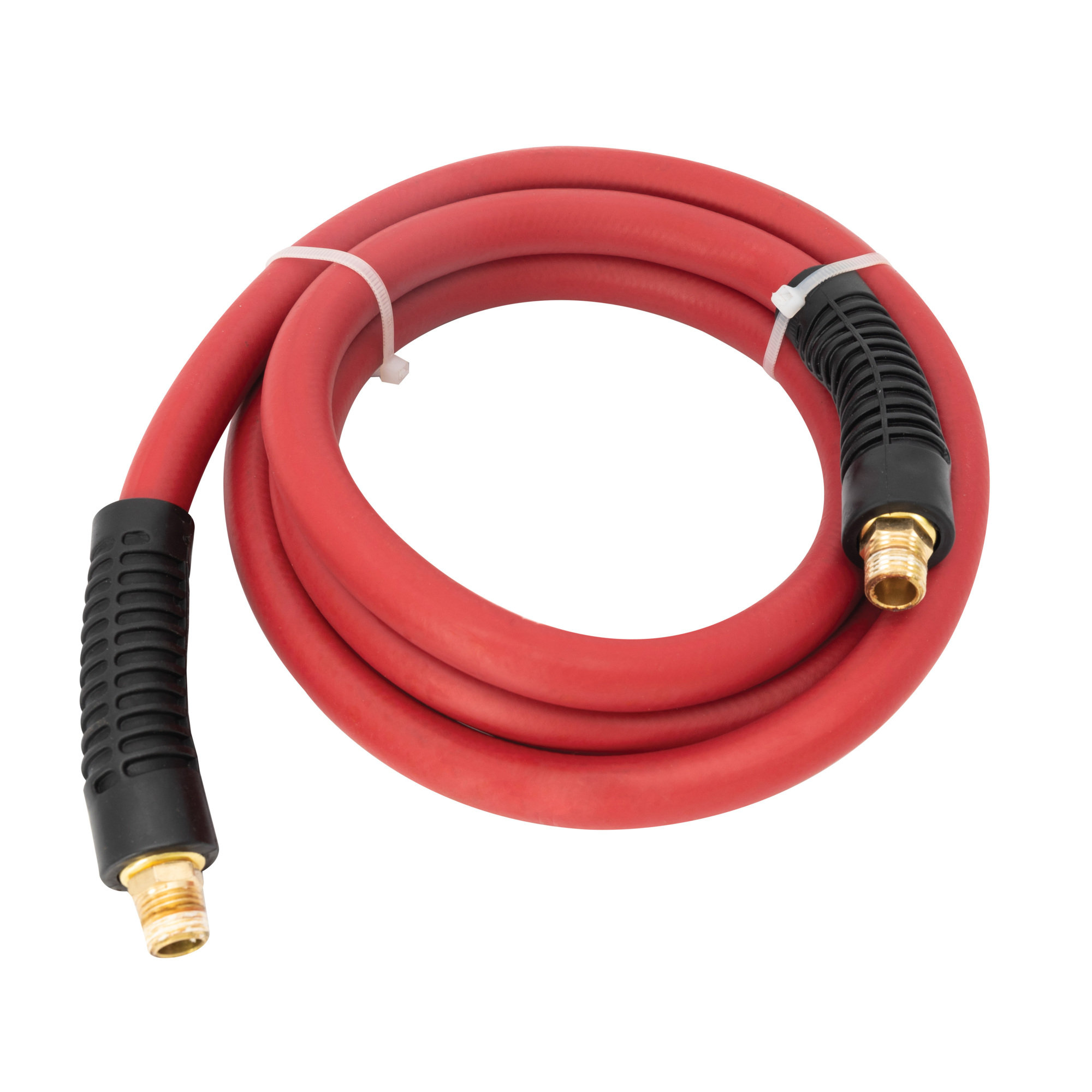 STEELMAN Weather-Resistant 1/4-Inch NPT (F) to 1/4-Inch NPT (M) 1/4-Inch ID 10-Foot Rubber Whip Air Hose in Red with Brass Fittings 61262