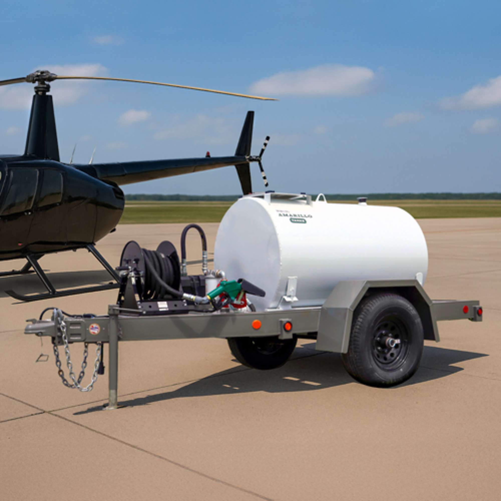Our 300-gallon fuel trailers are a sturdy solution for any operation transporting smaller quantities of diesel or aviation fuel. These 12-foot by 6-foot trailers are the most compact in the Amarillo Tanks fuel trailer lineup.