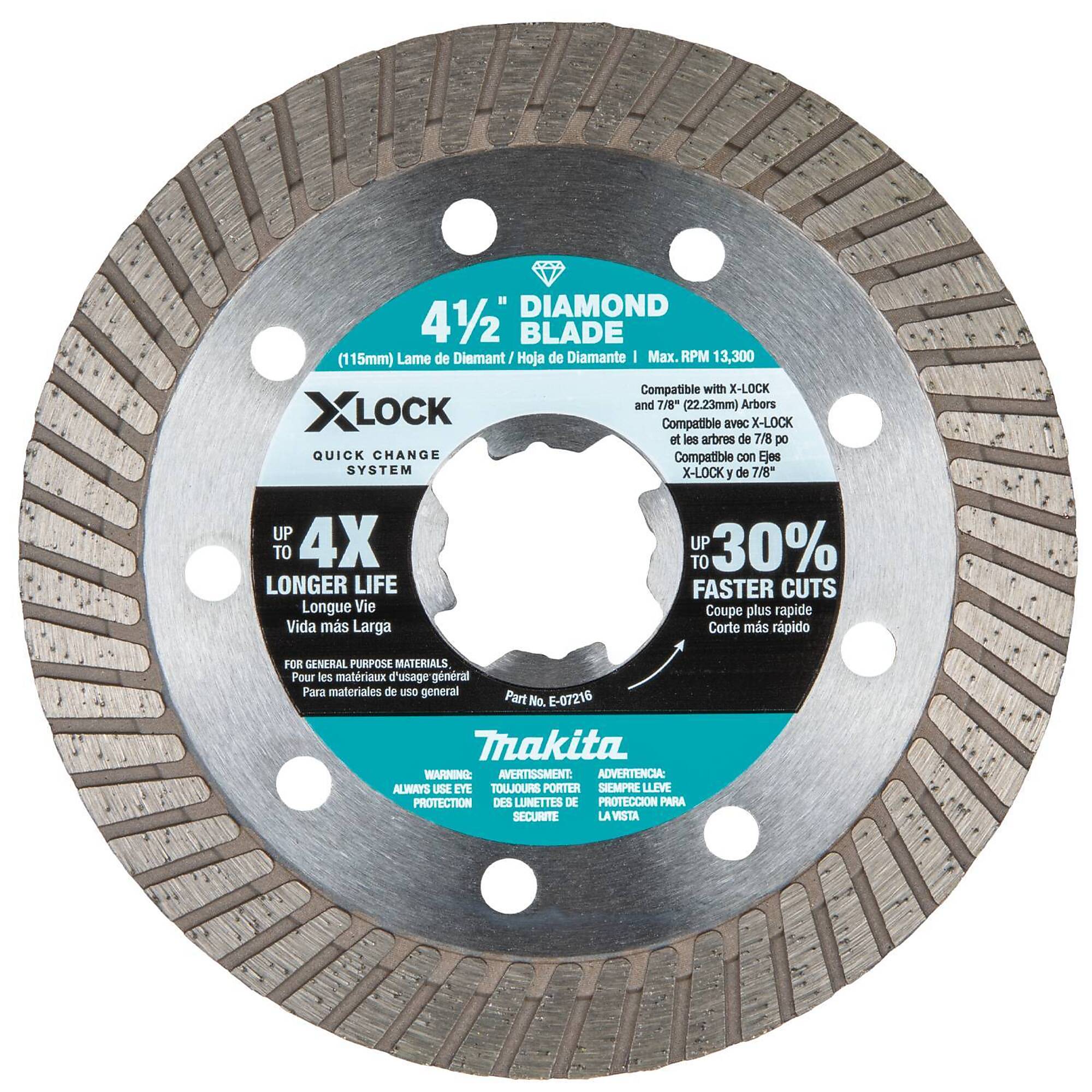Makita® X-LOCK 4-1/2" Turbo Rim Diamond Blade for Masonry Cutting, Model# E-07216