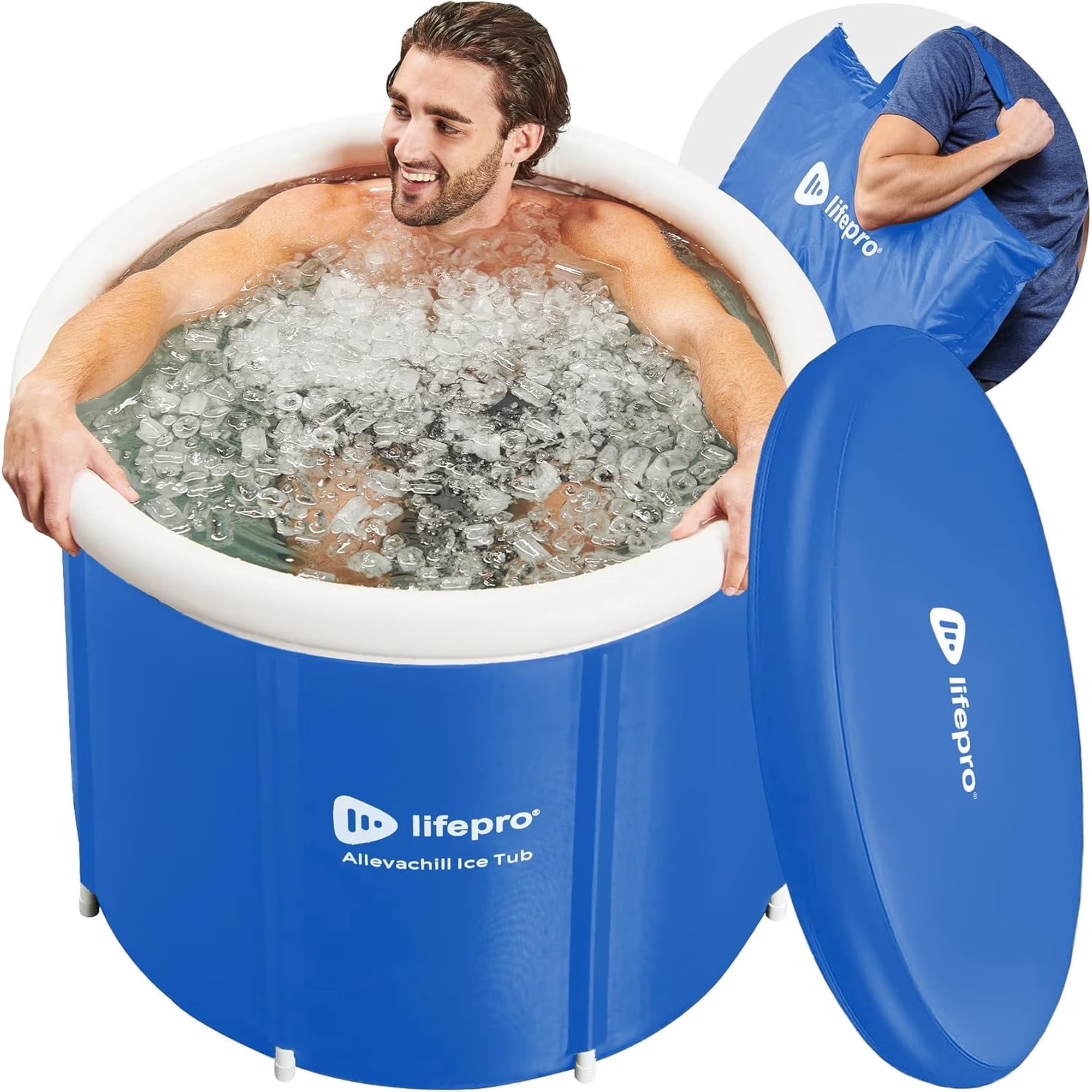 Lifepro Portable Ice Bathtub with Cover & Storage Bag, 92.5-Gallon Outdoor Cold Plunge Tub for Athletes & Adults, Durable Inflatable Ice Bath for Recovery, Muscle Therapy & Wellness, Model# LP-ALVCHL-BLU