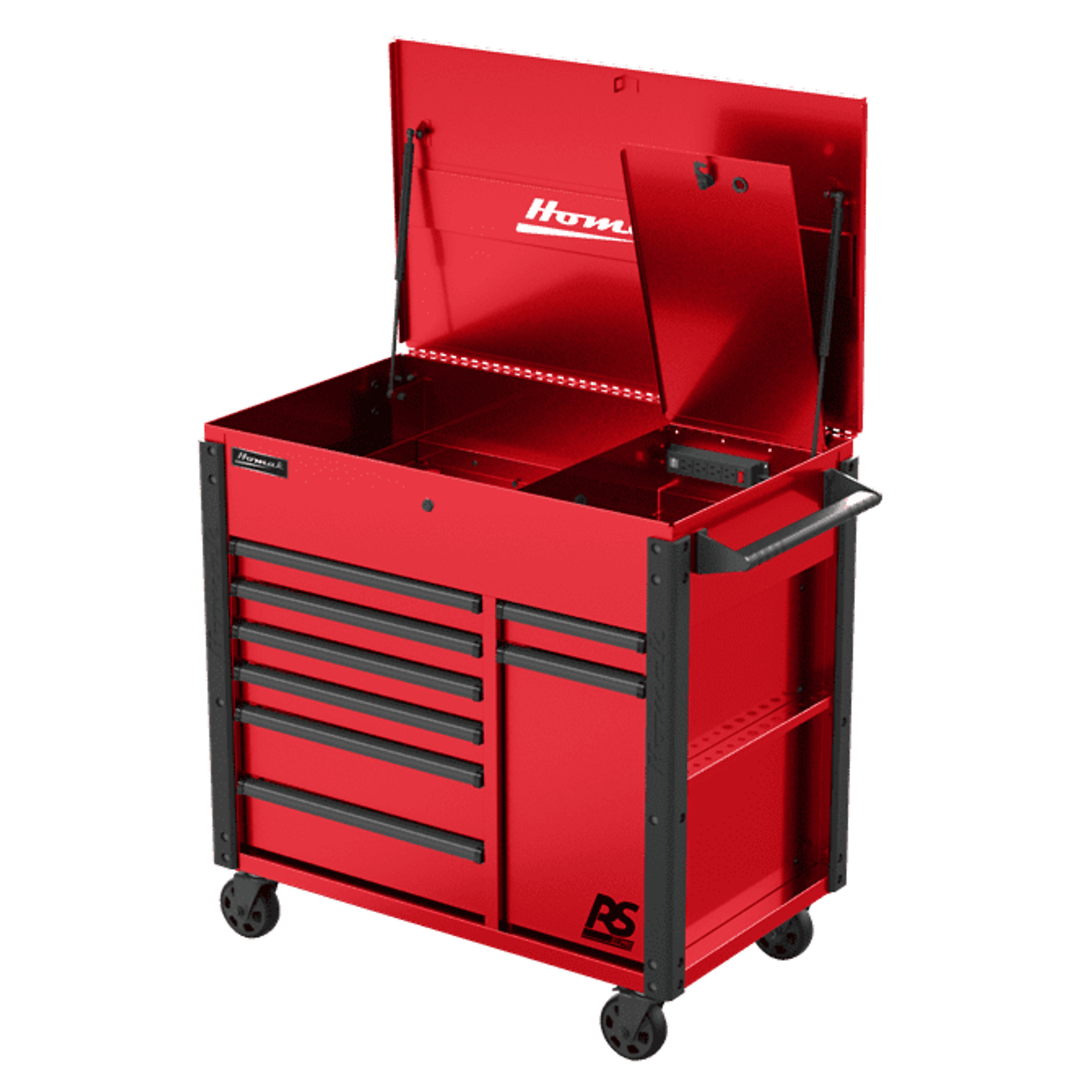 Homak, RS Pro, 44" 8 Drawer Power Service Cart, Red, Heavy-duty 18-gauge steel, Model #RD06044080