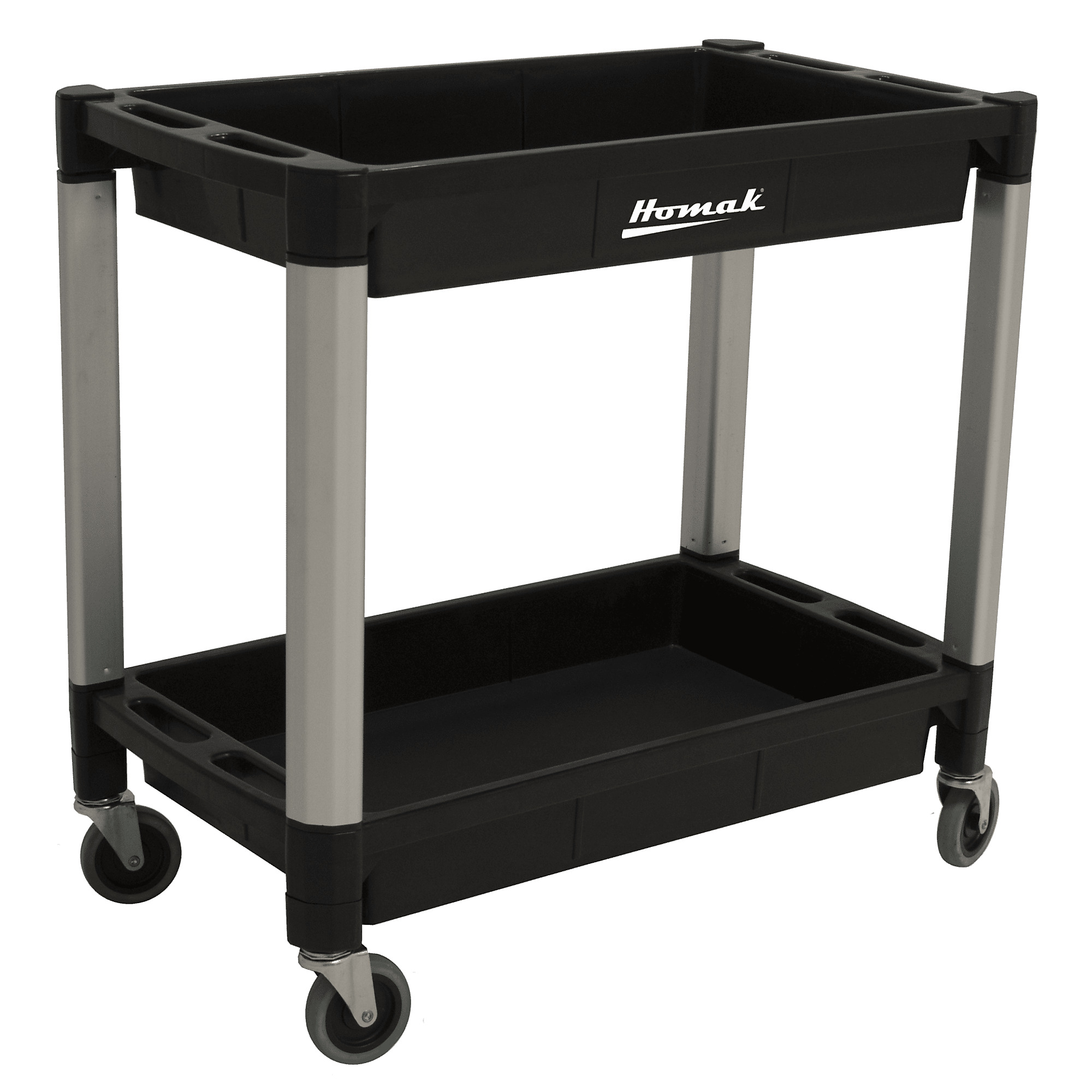 Homak, 30" X 16" Poly Propylene 2 Shelf Util Cart, Black, High-density polyethylene, Model #PP06032021