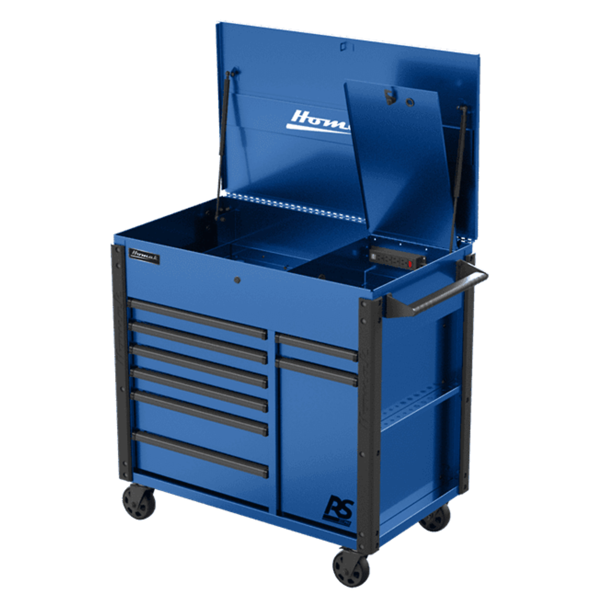 Homak, RS Pro, 44" 8 Drawer Power Service Cart, Blue, Heavy-duty 18-gauge steel, Model #BL06044080