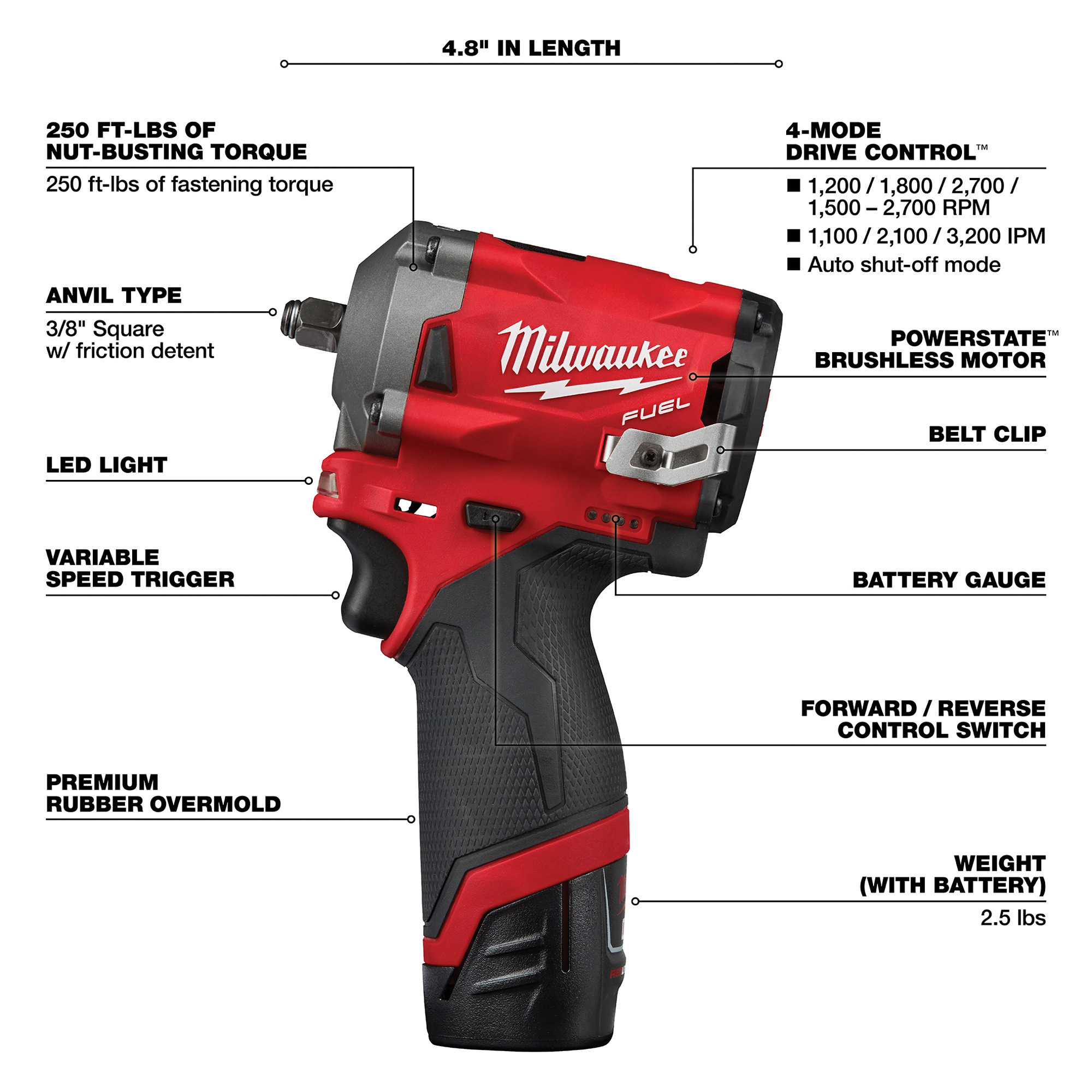 Milwaukee M12 FUEL Cordless Stubby Impact Wrench Kit, 3/8in. Drive