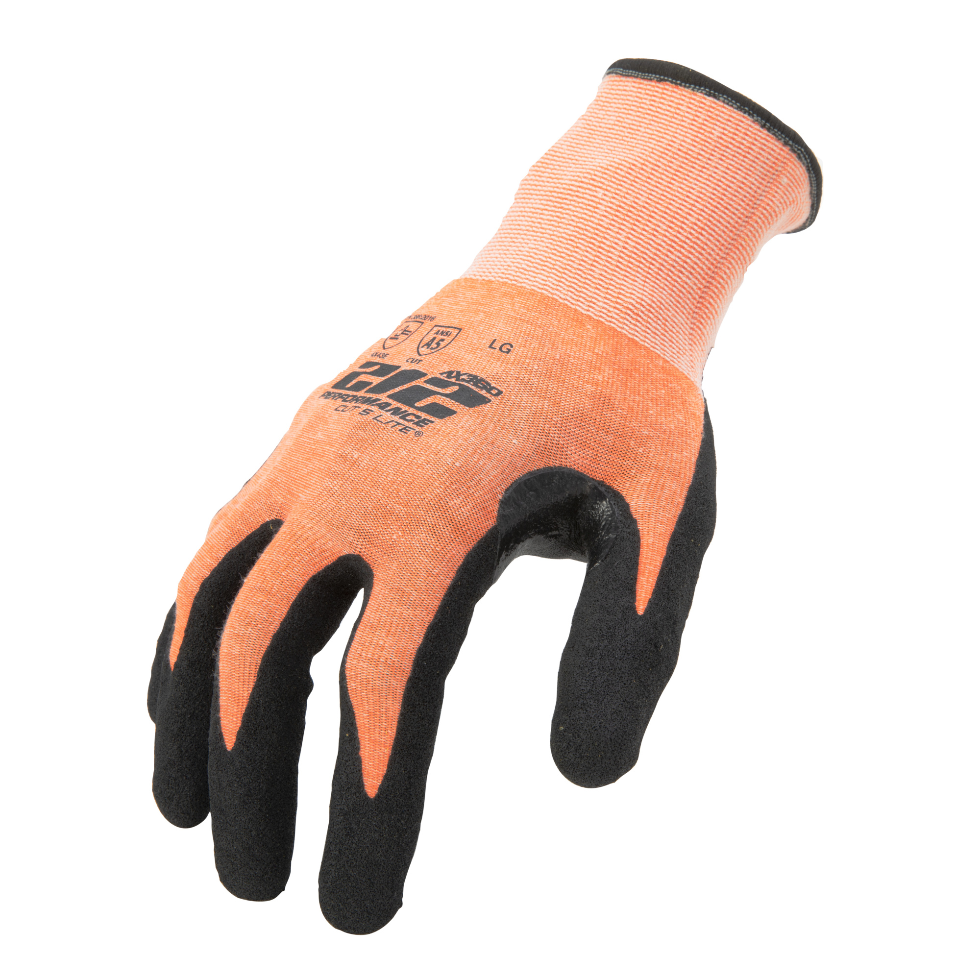 212 Performance AX360 Seamless Foam Nitrile-dipped Cut Resistant Hi-Viz Gloves in Orange and Black (EN Level E, ANSI A5), Medium AXA5-09-009