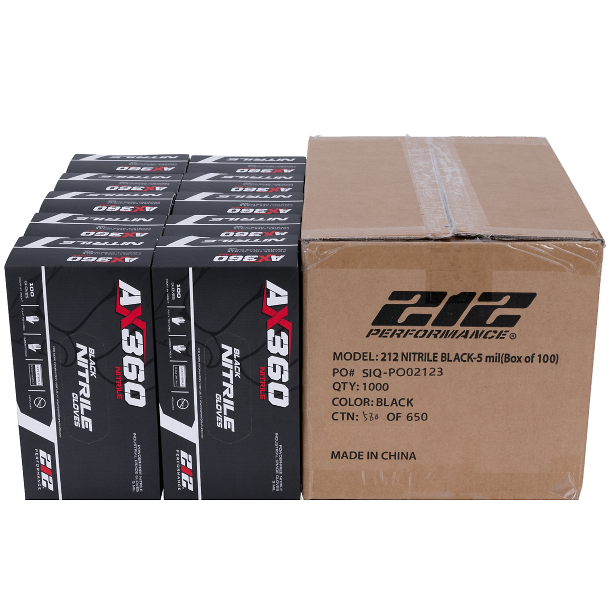 212 Performance Disposable Black Nitrile Gloves (Latex Free), Large (100 Count) (10 Boxes) NTG-05-010CS