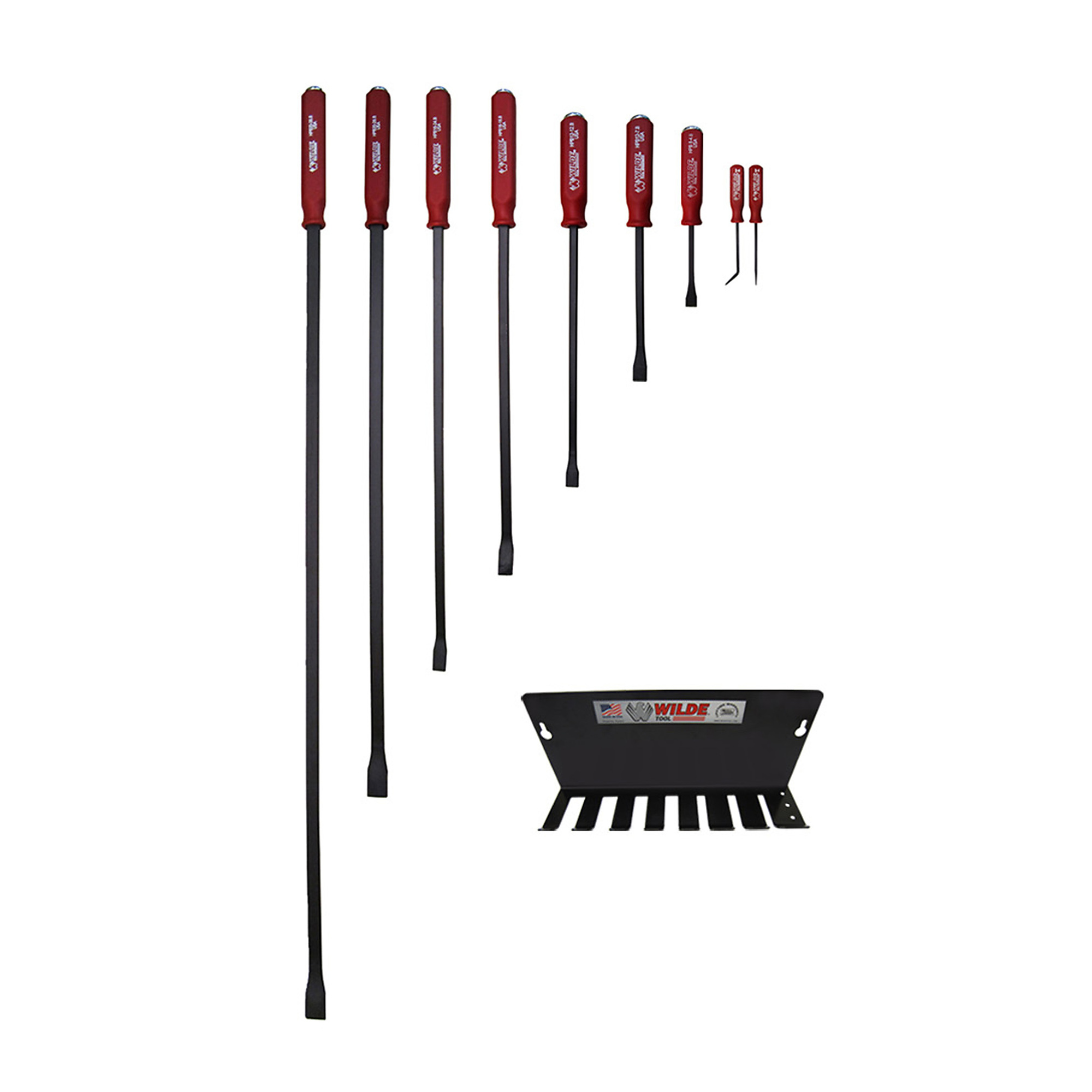 Wilde Tool 9 Piece Hard Cap Pry Bar w/ Rack Set, Model # HPB 9/DB
