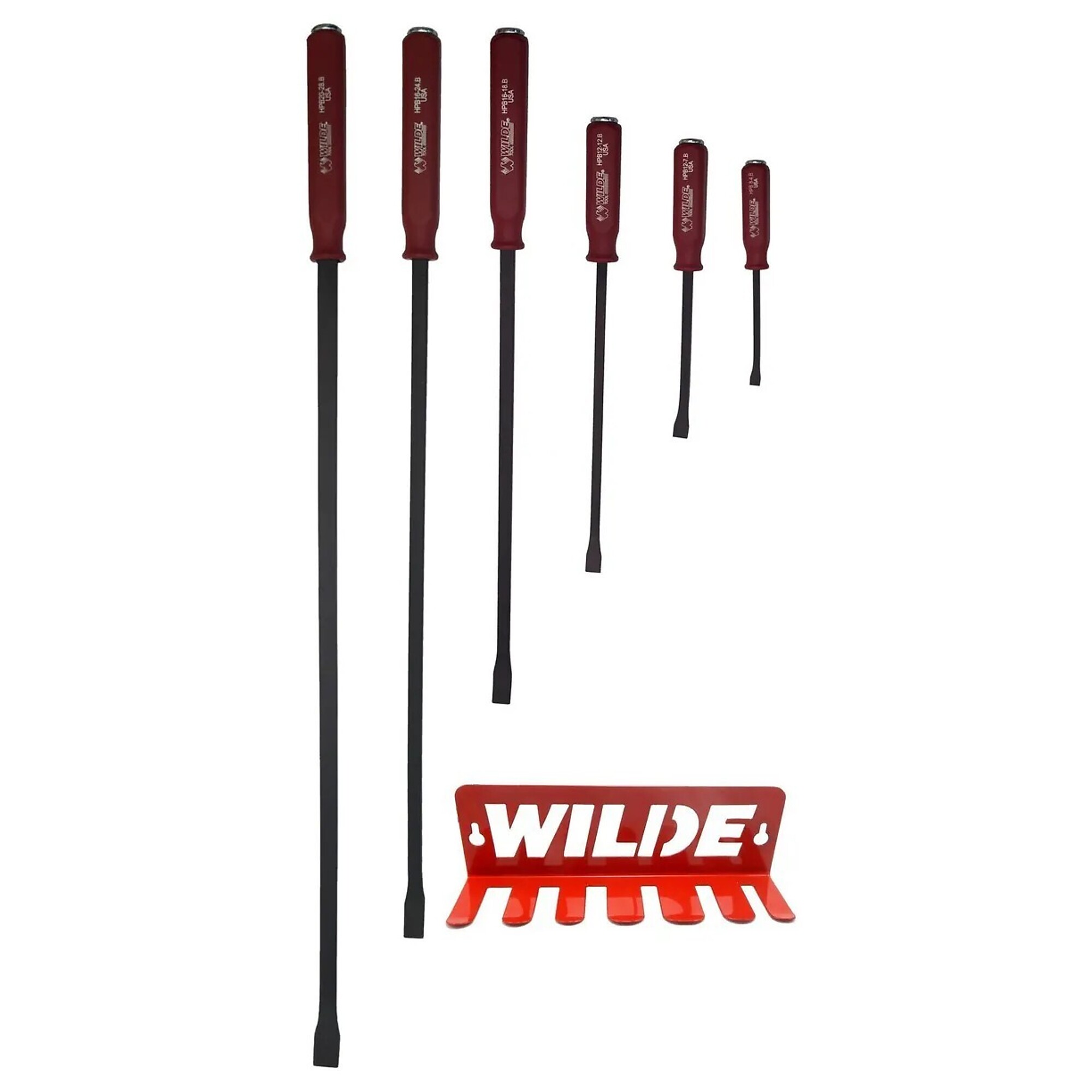 Wilde Tool 7 Piece Hard Cap Pry Bar w/ Rack Set, Model # HPB 7/DB
