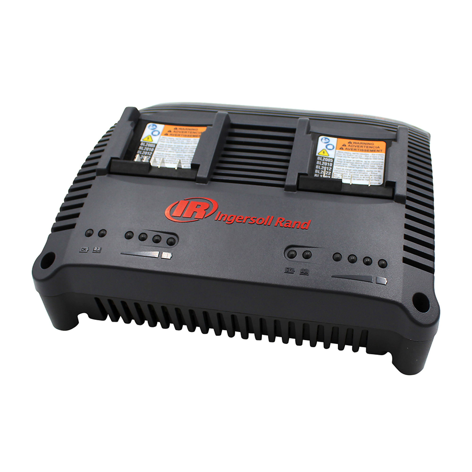 Ingersoll Rand IQV 12v & 20v Universal Lithium-Ion Dual Bay Battery Charger, Charges all IR IQV Cordless Batteries, LED Fuel Gauge, USB Chargin Port, Wall or Shelf Mount, BC1221