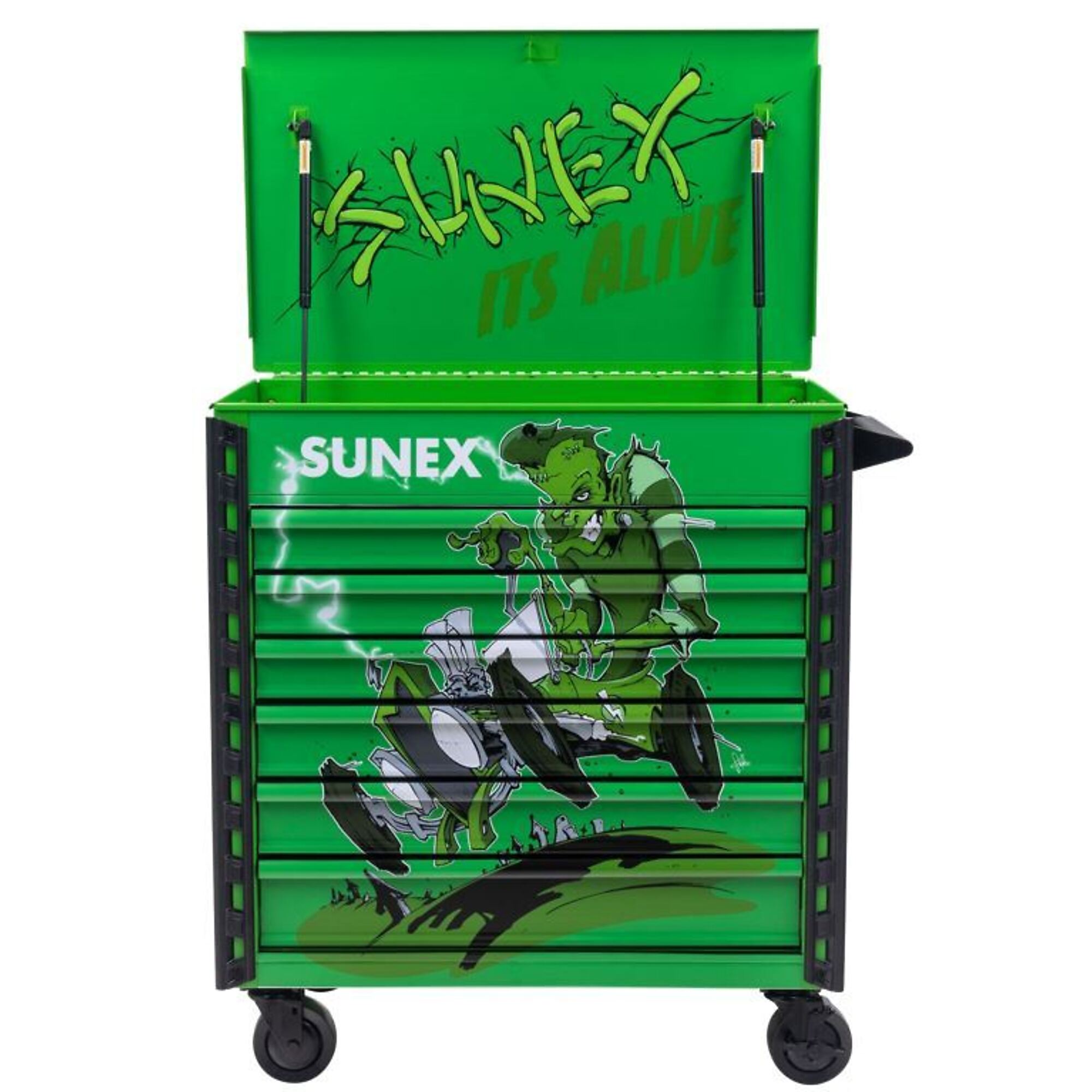 SUNEX TOOLS, Model #8056FDLGALIVE, Tony Squindo It's Alive Full Drawer Service Cart - Green