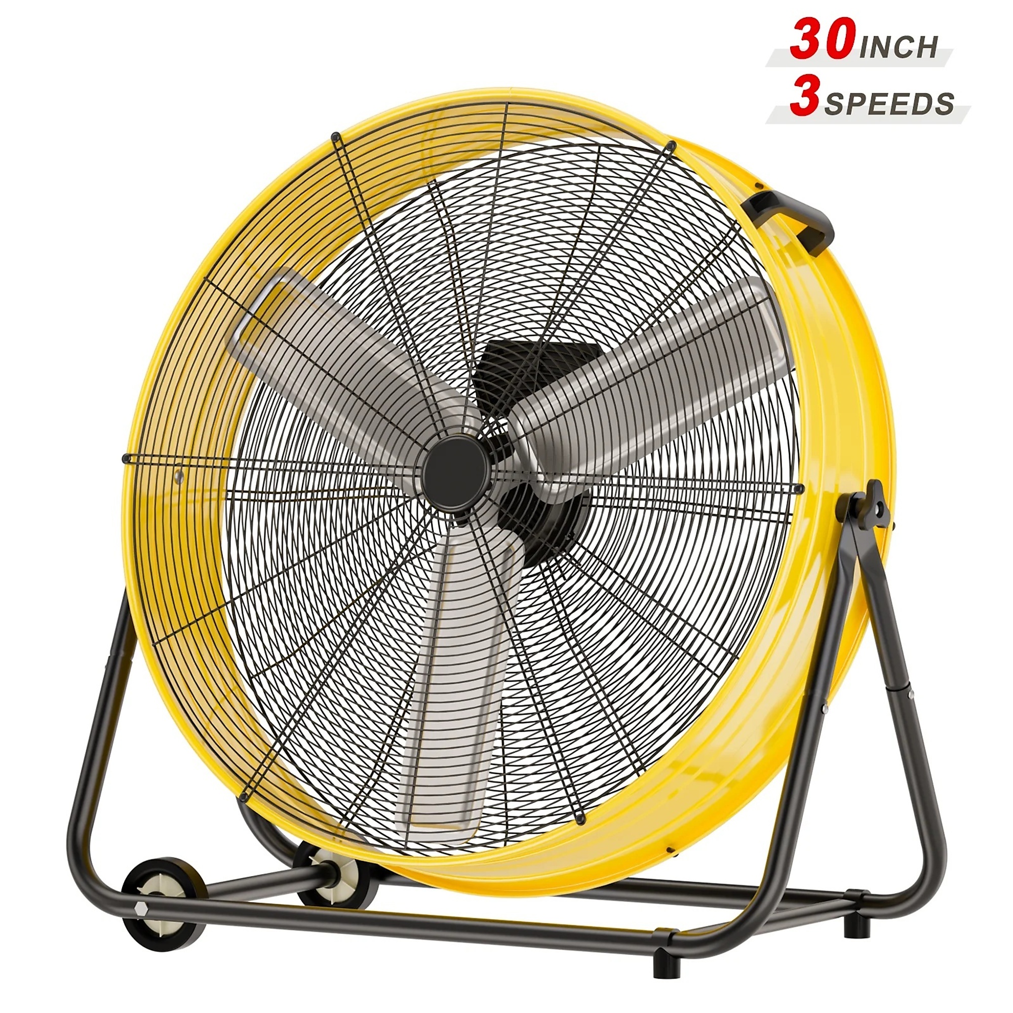 EdenDirect 30 Inch Industrial Drum Fan, Max 13000 CFM High Velocity Floor Fan, 3 Speed Heavy Duty Metal Air Circulator, 360° Tilt with Casters Handle for Patios, Garage, Warehouse, Basement