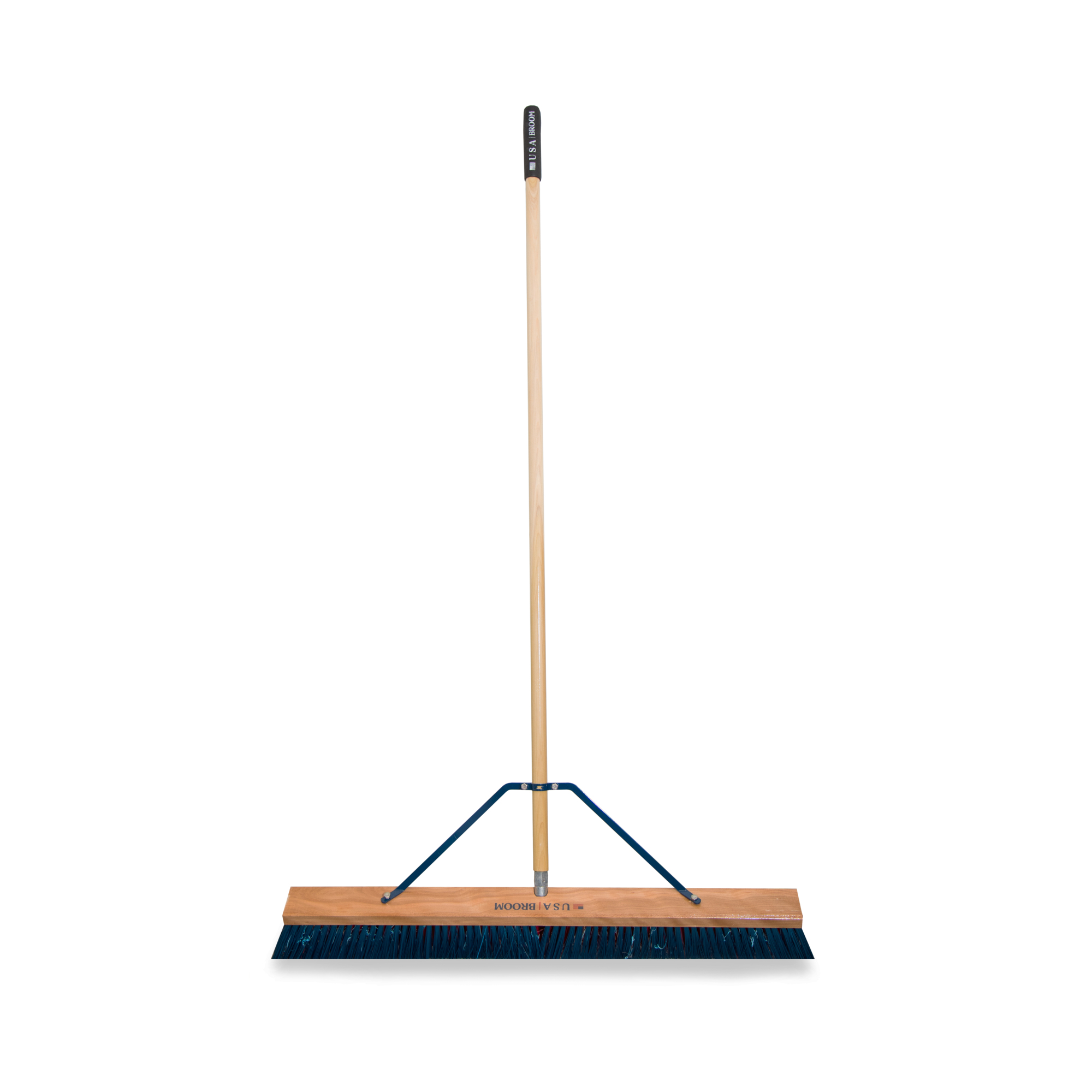 USA Broom 24" Heavy Duty Outdoor Push Broom with 60" Handle. Ideal for Asphalt, Concrete & Heavy Debris. American Made Steel Brackets-Stainless Steel Hardware. 100% USA Made. Model HEA-24-BLUE