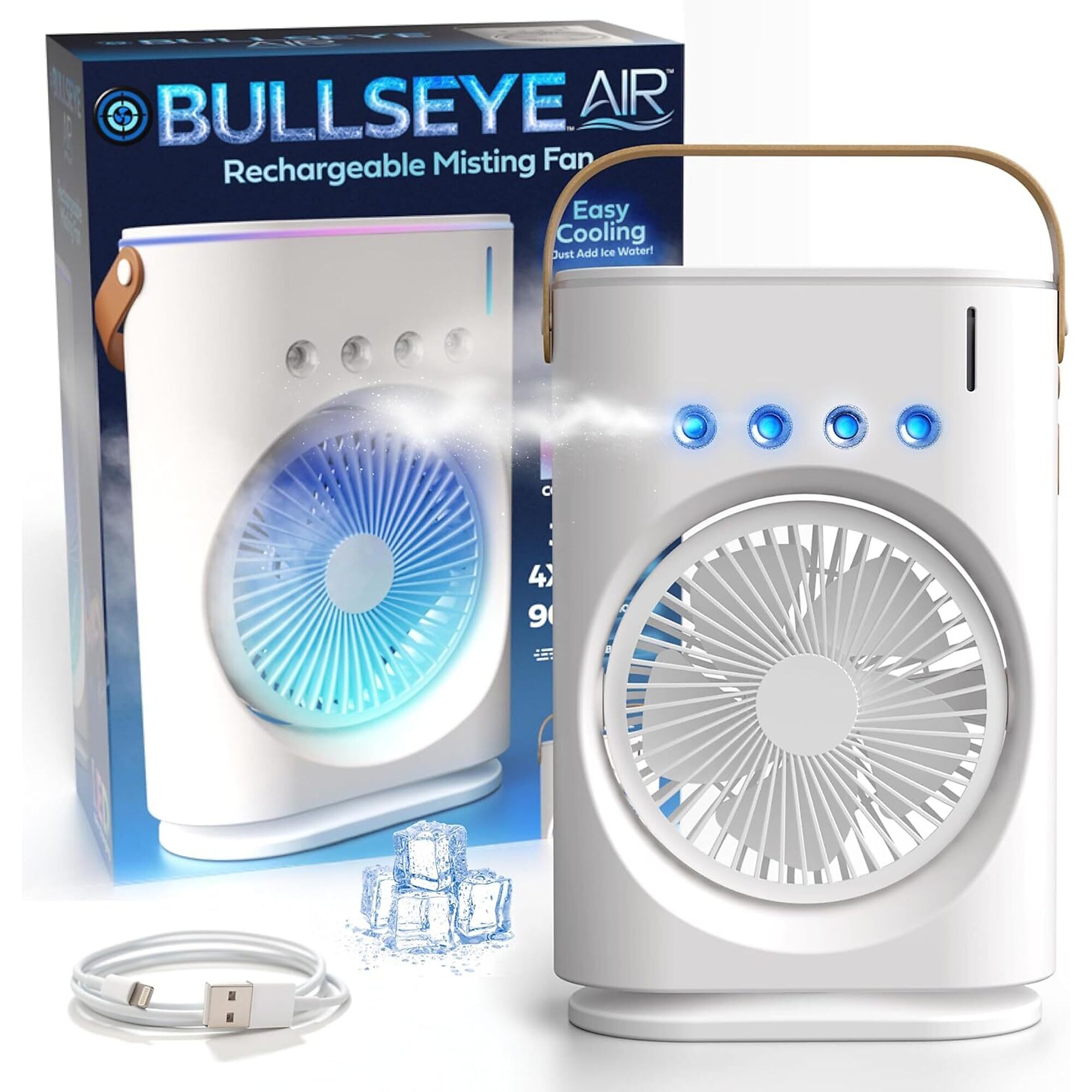 Bell + Howell Bullseye Air Portable Misting Fan, Rechargeable, 3 Misting Atomizers, Oscillating, Color Changing LED, Remote, 6670