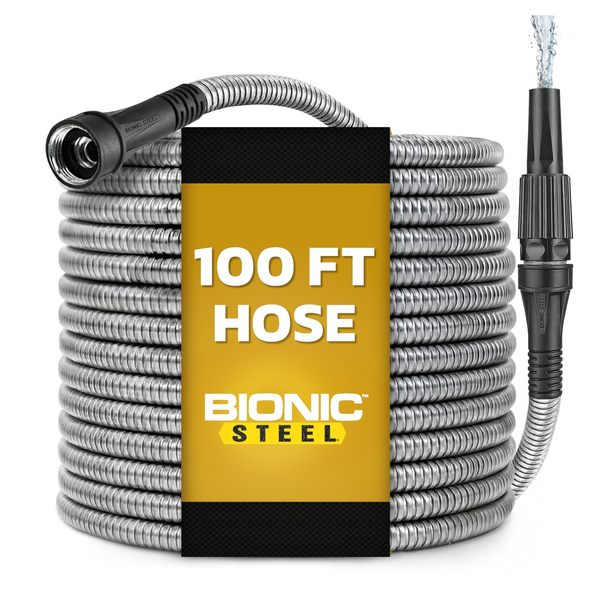 100 Ft Metal Garden Hose with Sprayer Nozzle- Non Kinking Designed Stainless Steel Heavy Duty Water Hose 100 Ft x 5/8 in. Flexible NON Expandable for Uninterrupted Water Flow- 500 PSI