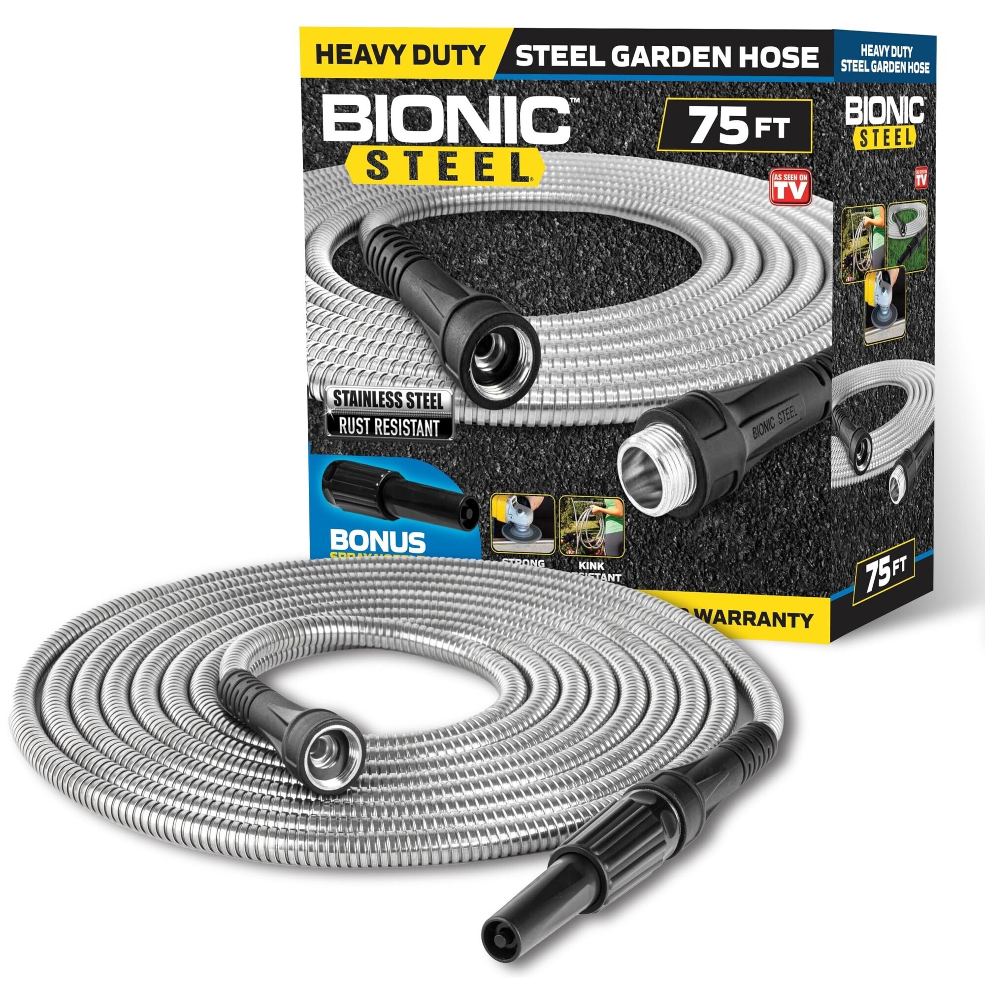 75 Ft Garden Hose 304 Stainless Steel- 75 Ft Water Hose- Super Tough Flexible Metal Hose- Lightweight- Crush Resistant Fittings- Kink Tangle Free- Rust Proof- Easy to Use Store