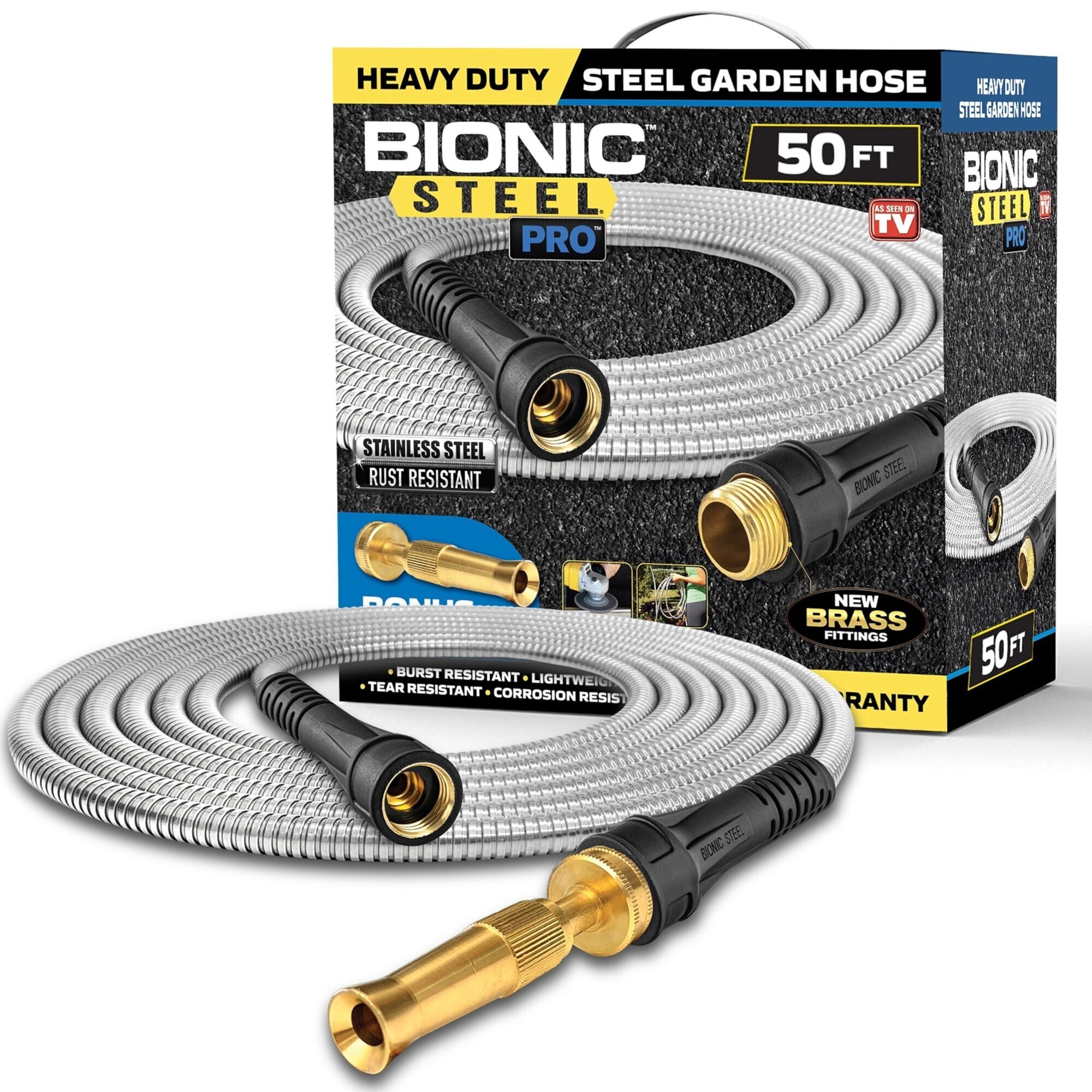 PRO Metal Garden Hose 50 Ft with Nozzle- 304 Stainless Steel Water Hose- 50 Ft Garden Hose Tough Flexible- Lightweight- Crush Resistant- Kink Tangle Free- Rust Proof - 2025 Model