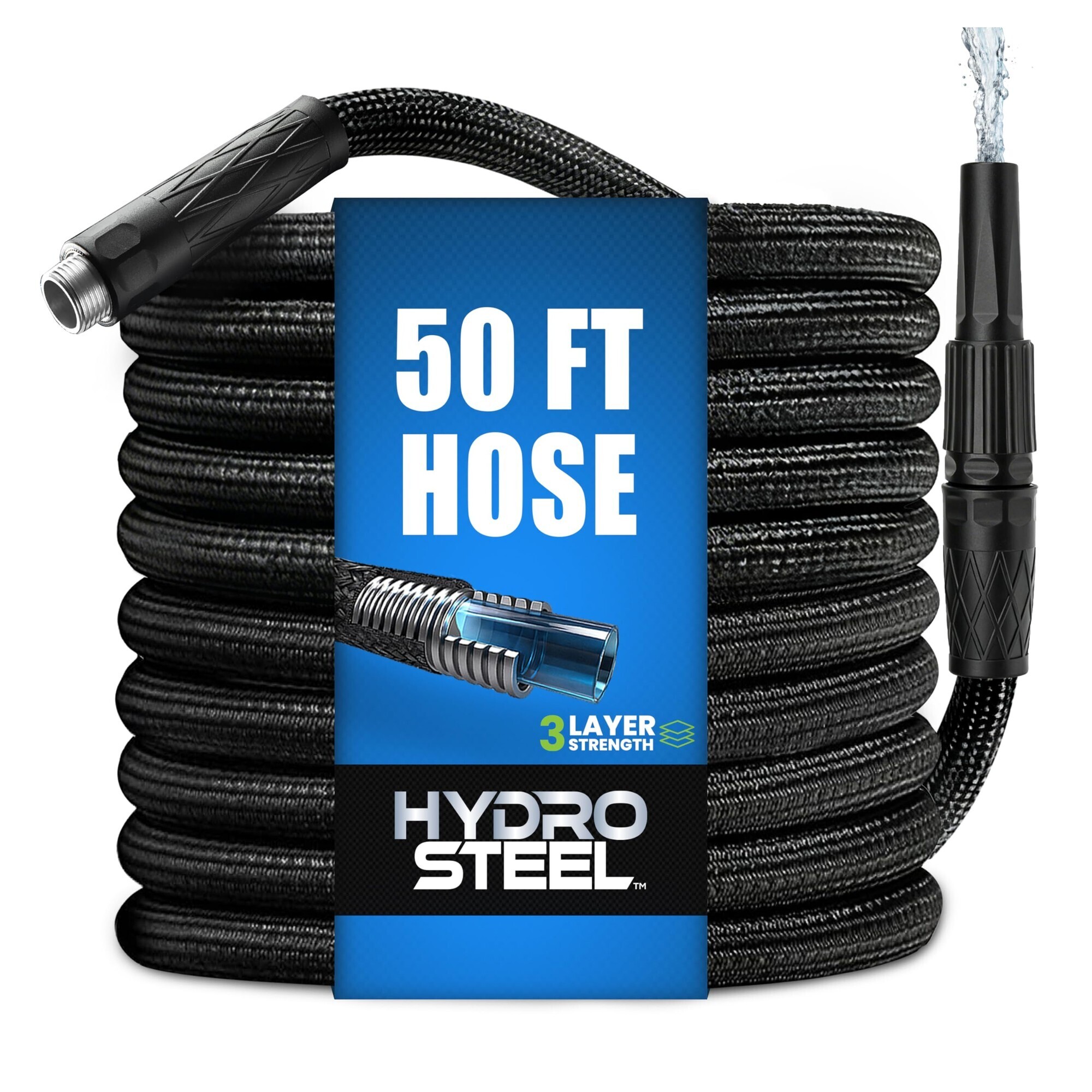 Hydrosteel 50 ft. Metal Garden Hose with Nozzle