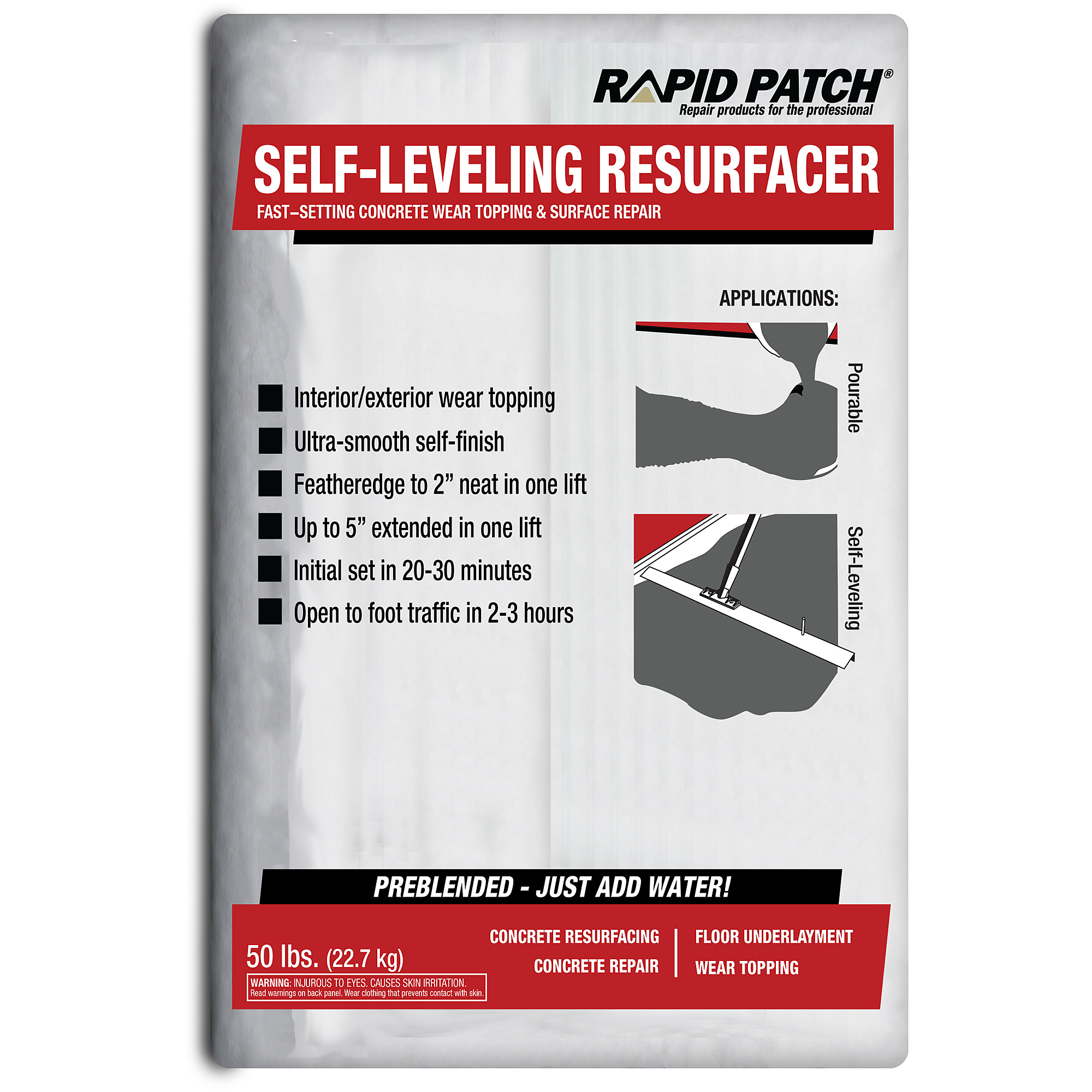Rapid Patch Self-Leveling Resurfacer, 50 Lbs., Model #103145