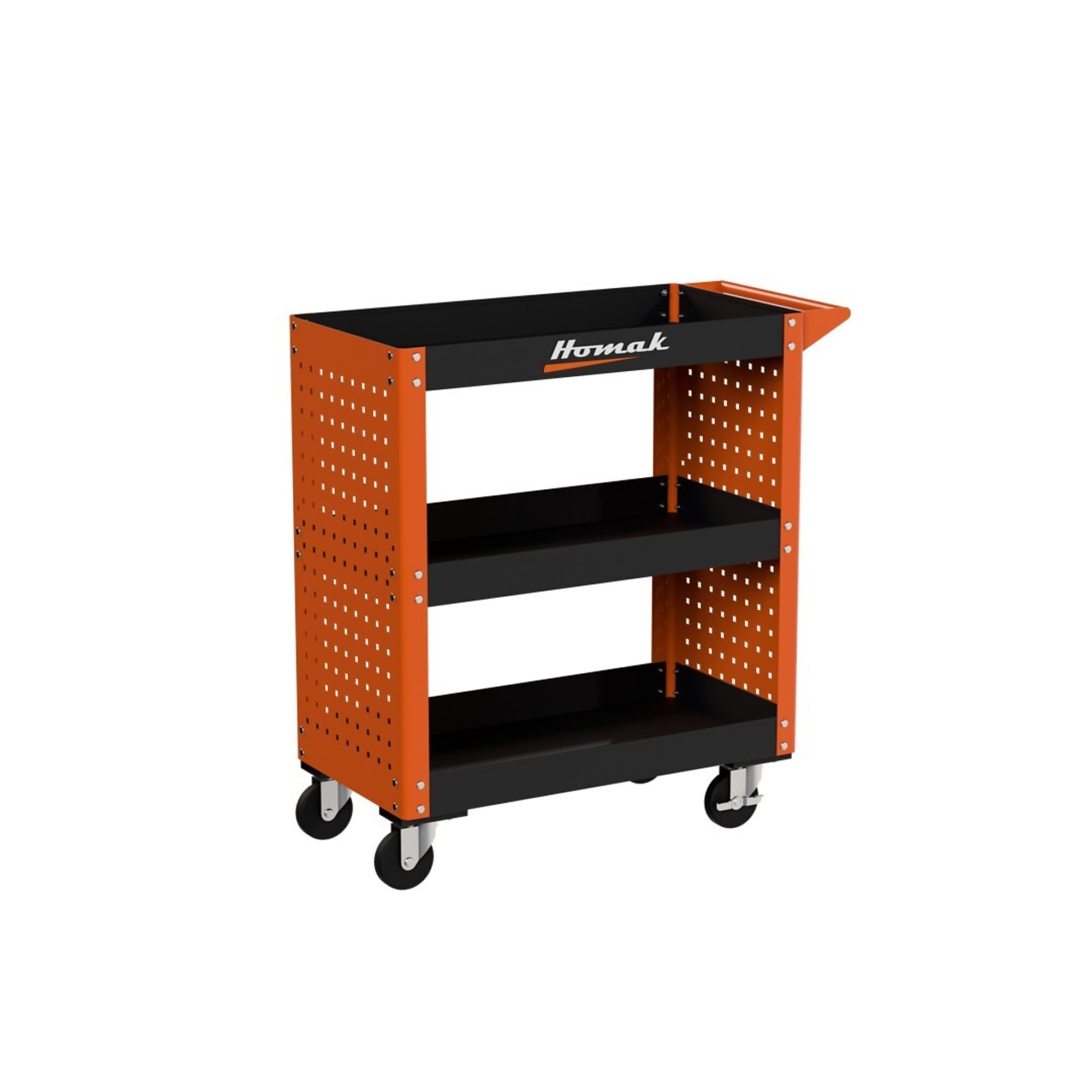 Homak, 30" 3-Tier Metal Service Cart W/Toolboard New!, Black & Orange, Heavy-duty 19-gauge steel, Model #  OB06030032