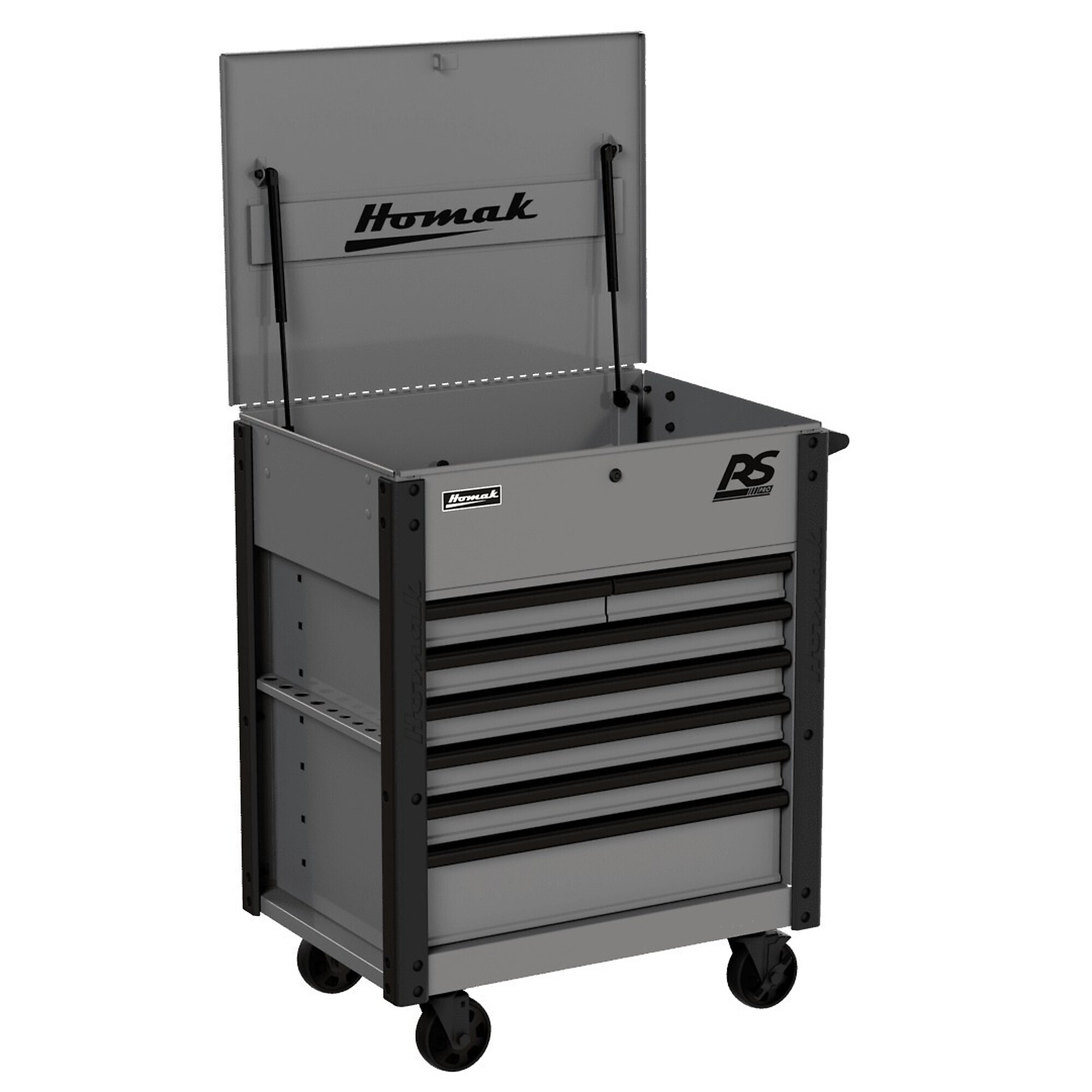 Homak, RS Pro, 35" 7 Drawer Flip-Top Service Cart, Gray, Heavy-duty 18-gauge steel, Model #  GR06035247