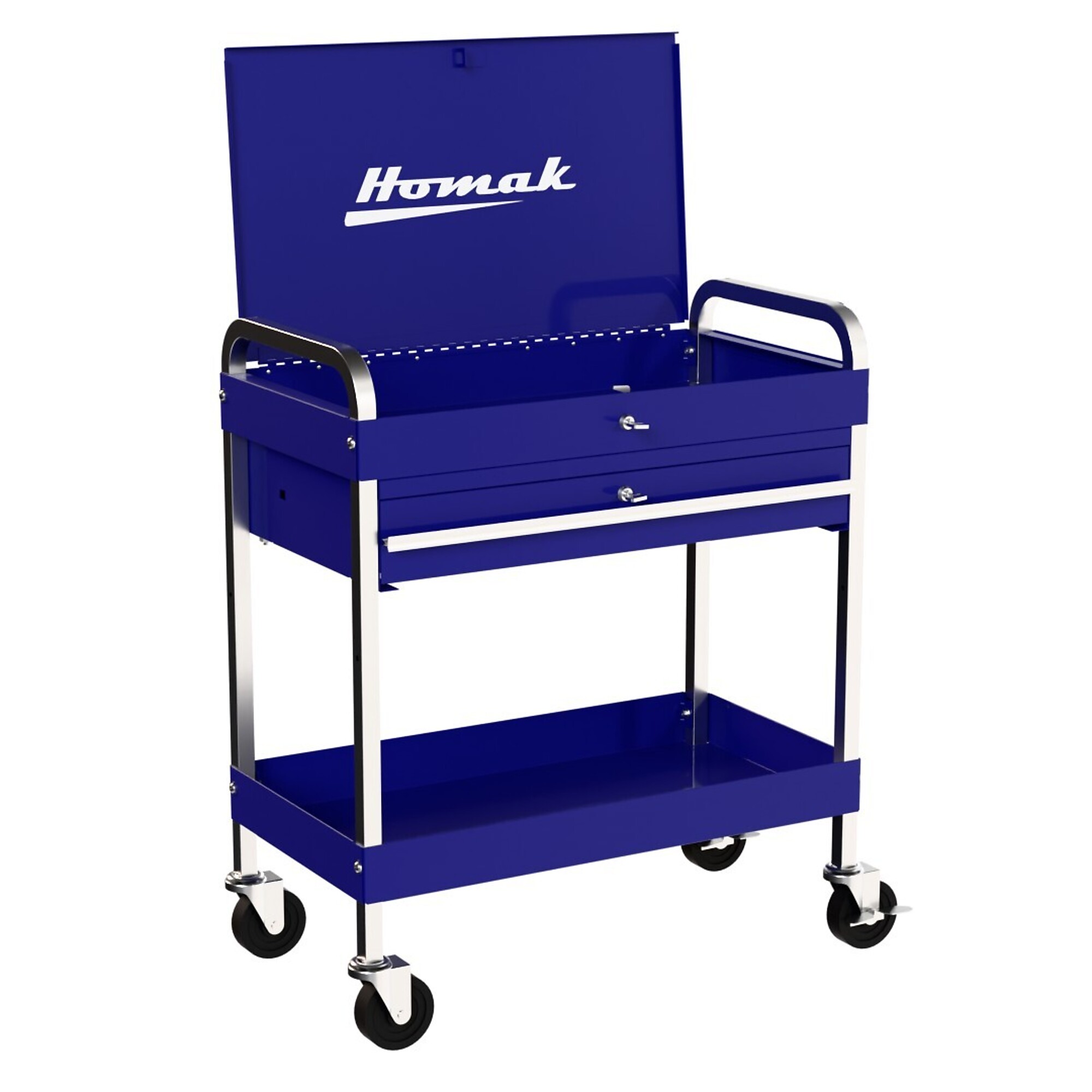 Homak, 1 Drawer Flip-Top Service Cart, Blue, Heavy-duty 19-gauge steel, Model #  BL06030341