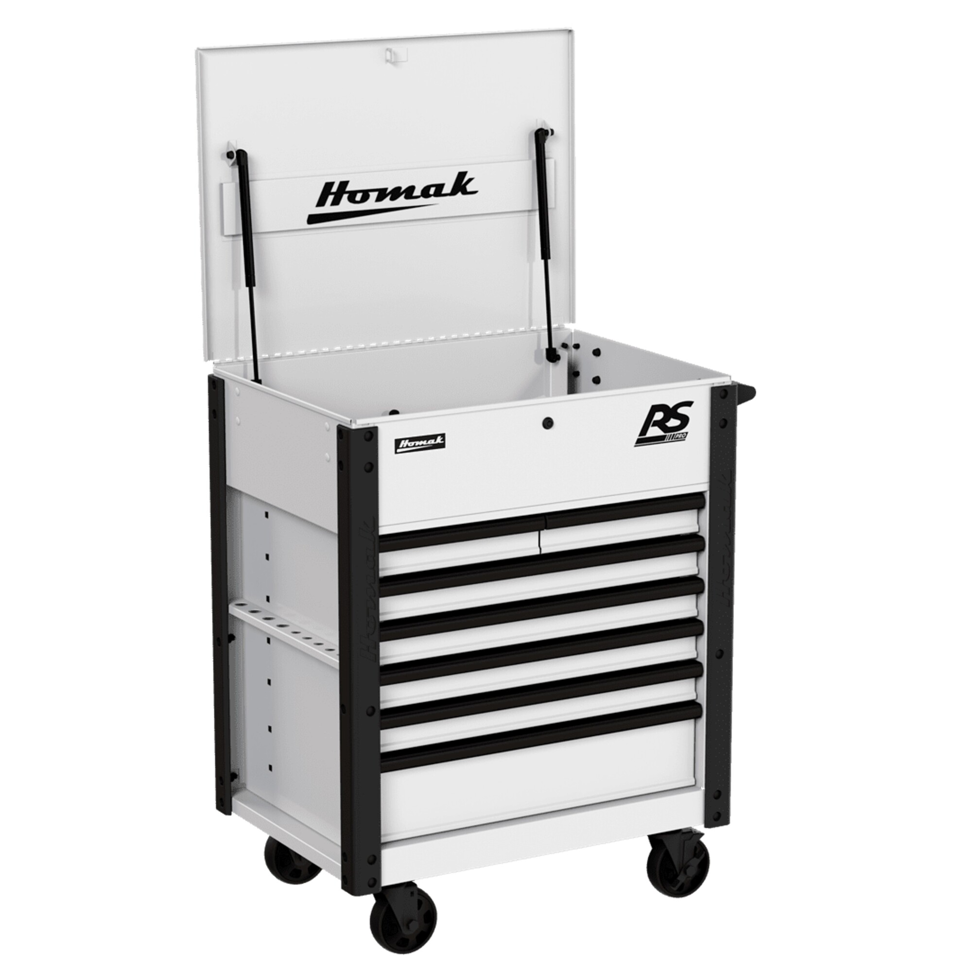 Homak, RS Pro, 35" 7 Drawer Flip-Top Service Cart - White, White, Heavy-duty 18-gauge steel, Model #  WH06035247