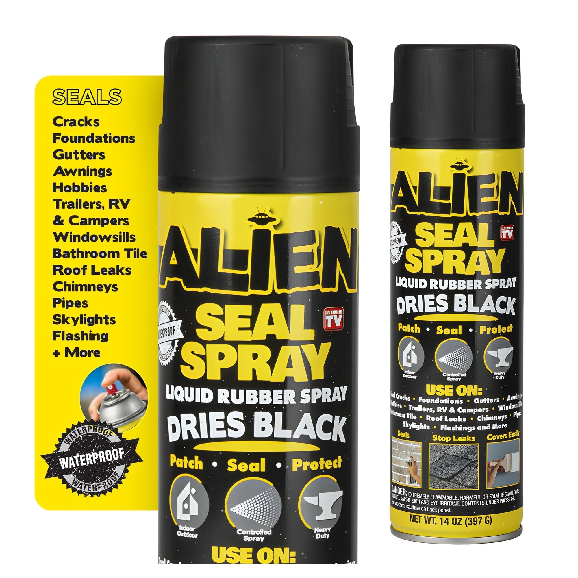 Alien Liquid Sealant Spray, Waterproof Liquid Rubber Spray Prevents Patches and Seals Leaks, Protects Surfaces, Works on Most Materials, Long Lasting, Dries Black