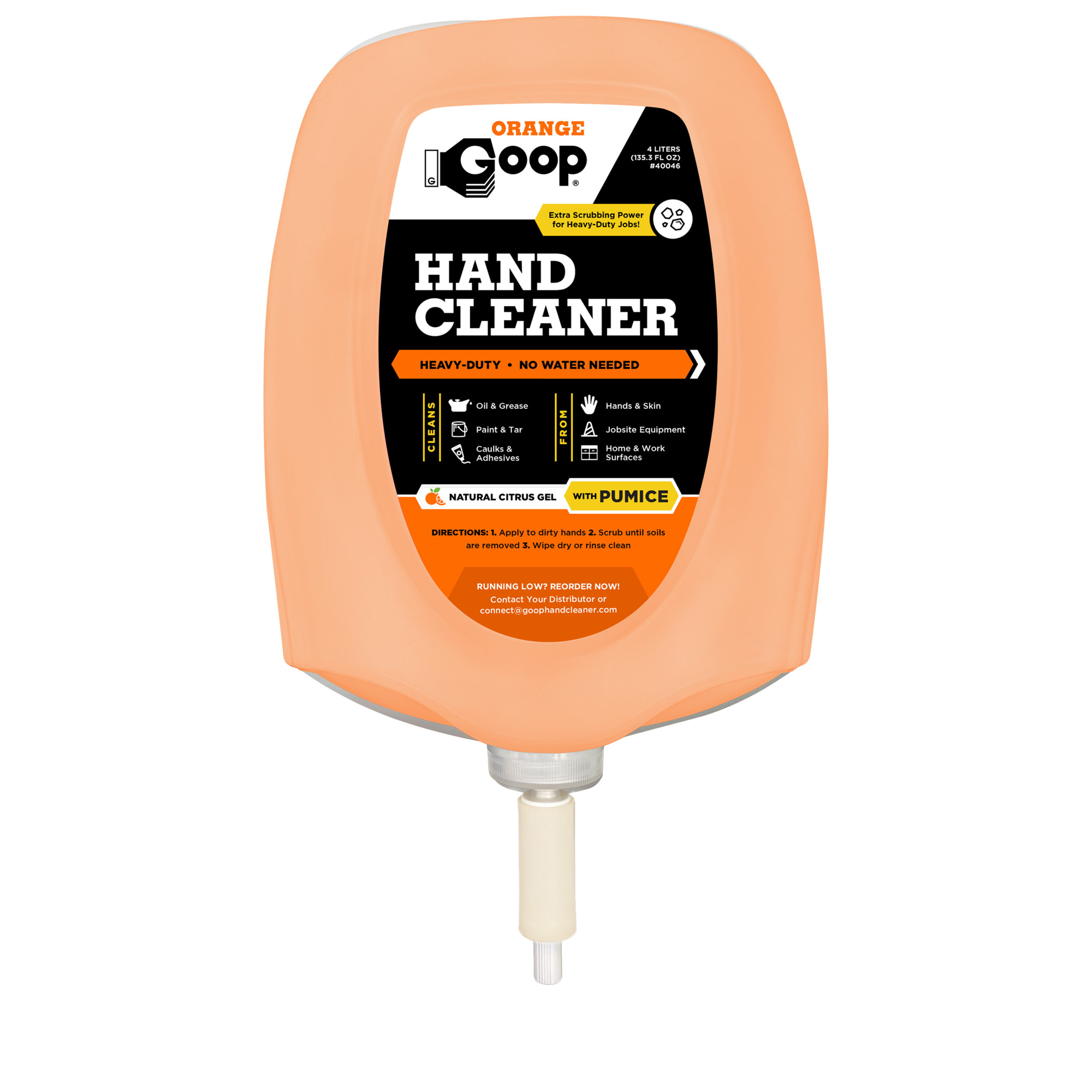 GOOP Orange Goop Hand Cleaner with Pumice Refill Cartridge- 4L
