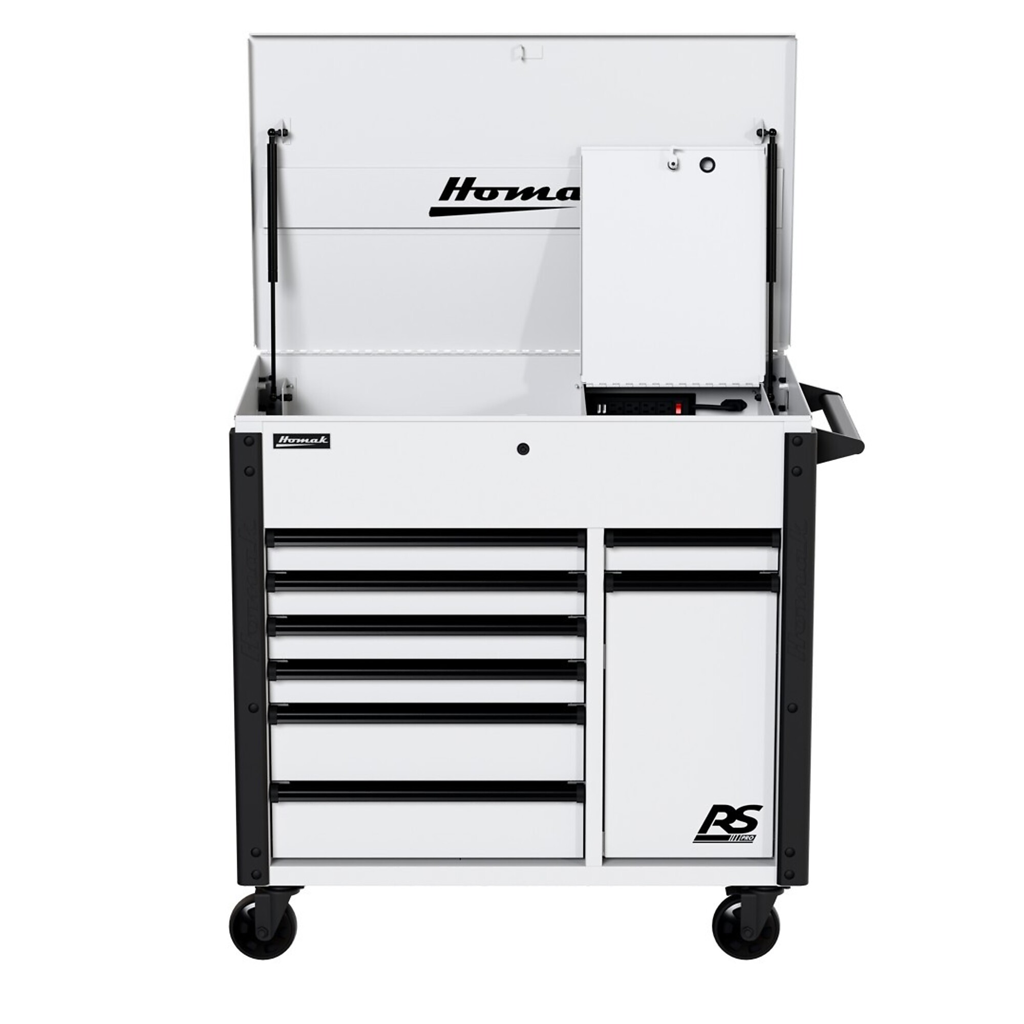 Homak, RS Pro, 44" 8 Drawer Power Service Cart, Red, Heavy-duty 18-gauge steel, Model #  RD06044080