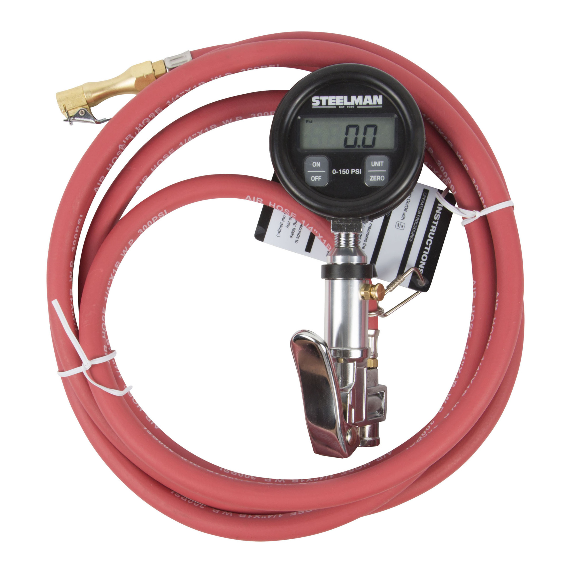 STEELMAN 0-150 PSI Digital Gauge Inflator with 10-Foot Whip Hose, Model# 99061