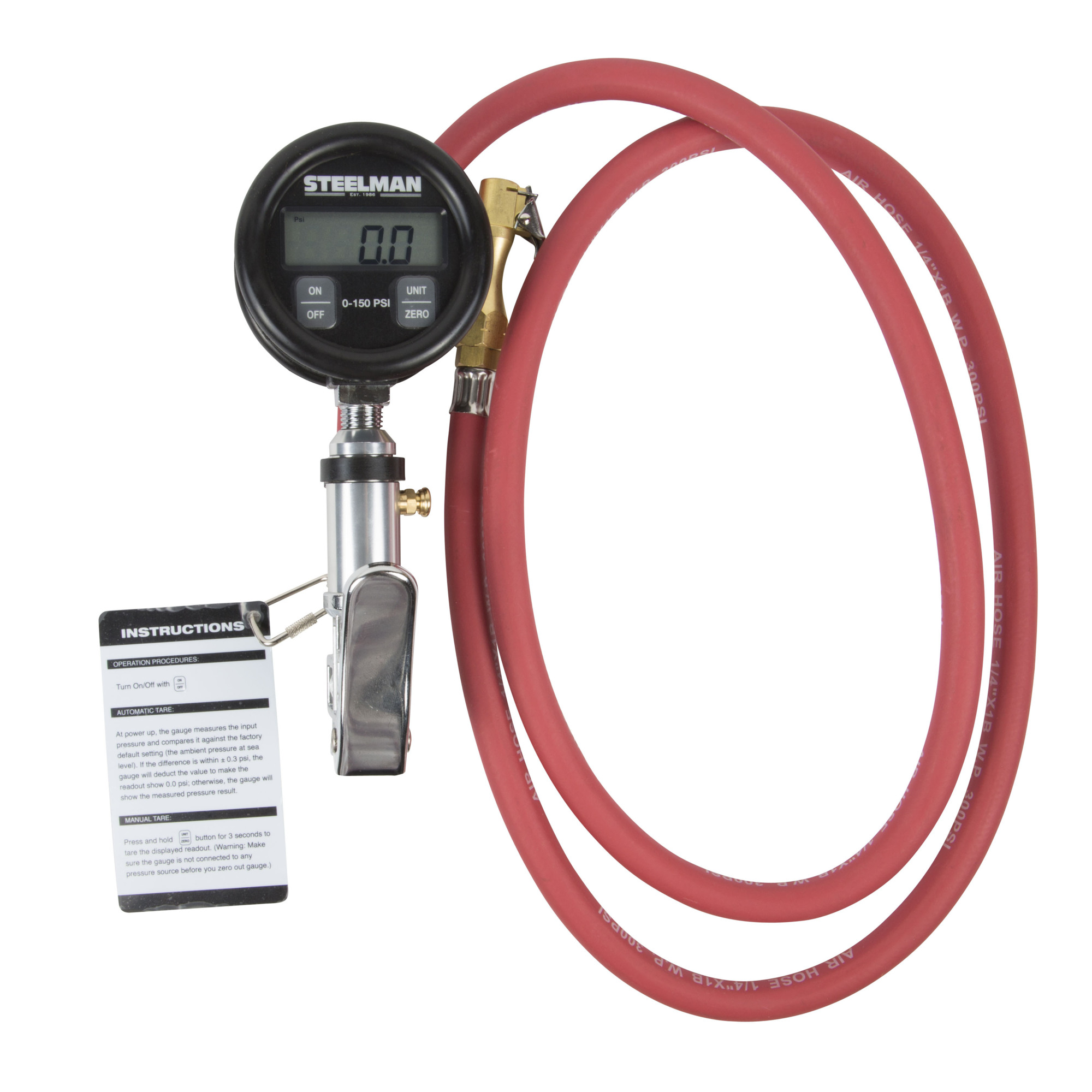 STEELMAN 0-150 PSI Digital Gauge Inflator with 5-Foot Whip Hose, Model# 99059