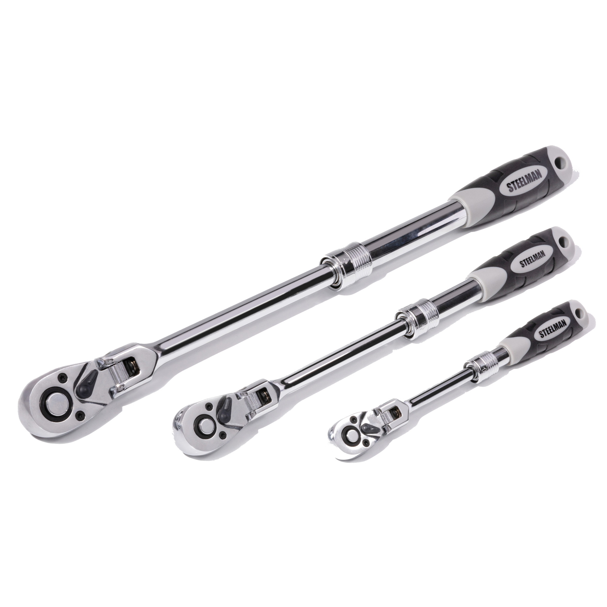 STEELMAN 72-Tooth Extendable Flex-head Ratchet Set, 3-Piece (1/4, 3/8, and 1/2-Inch Drives), Model# 96753