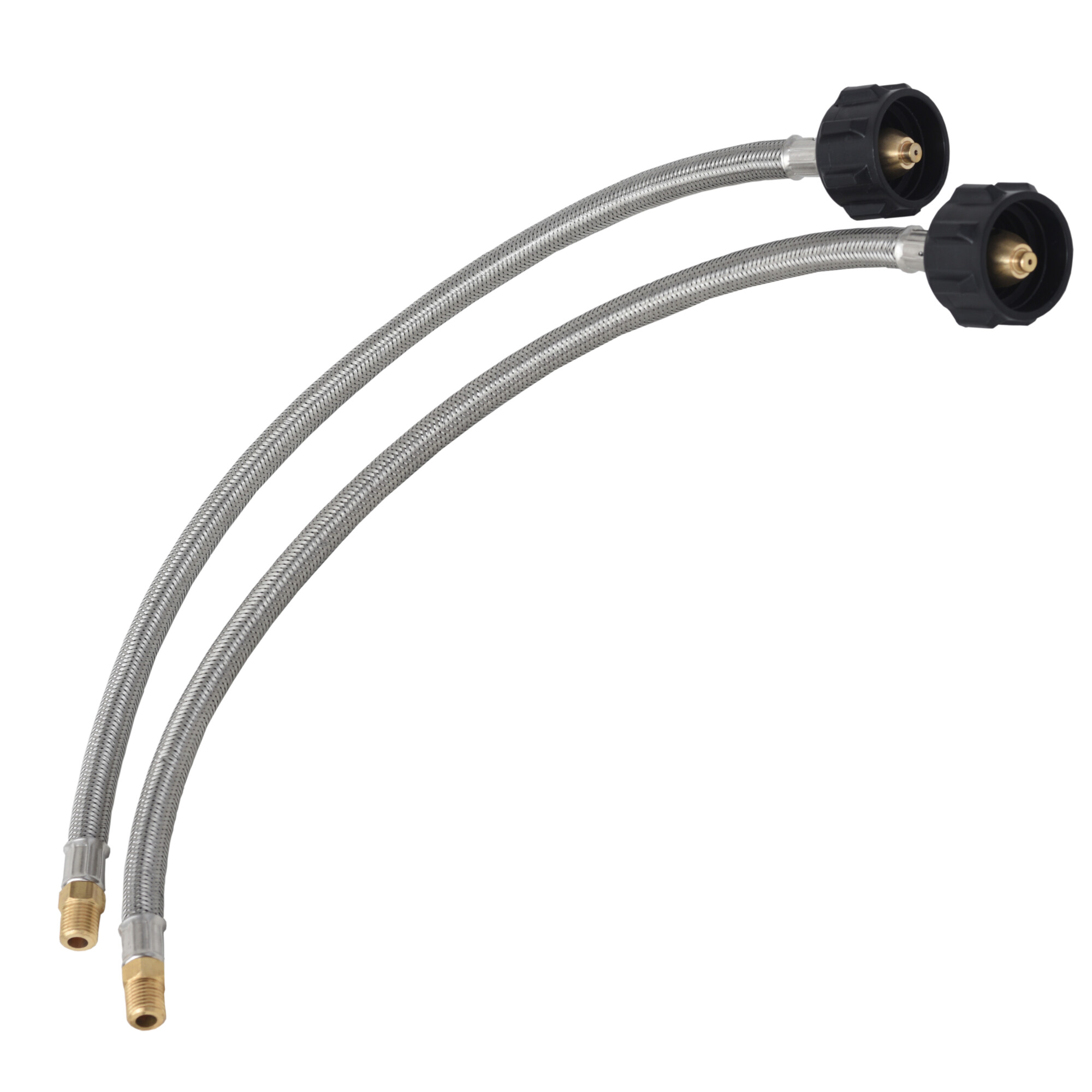 Flame King, 1/4” npt stainless steel braided propane pigtail hose 2 pack for rv regulators, 18”, FK-SSPT-18IN-NPTX2