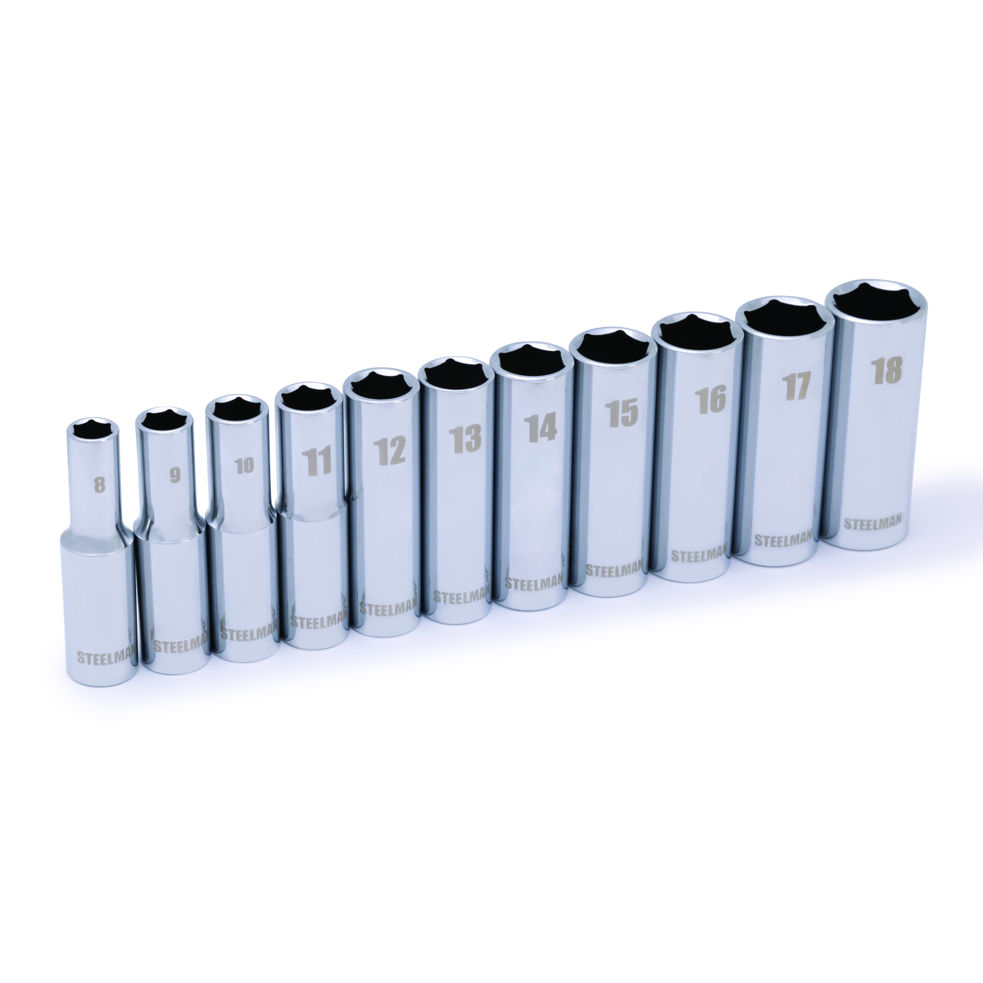 STEELMAN 11-Piece 3/8-Inch Drive Metric Deep 6-Point Socket Set, Model# 78224